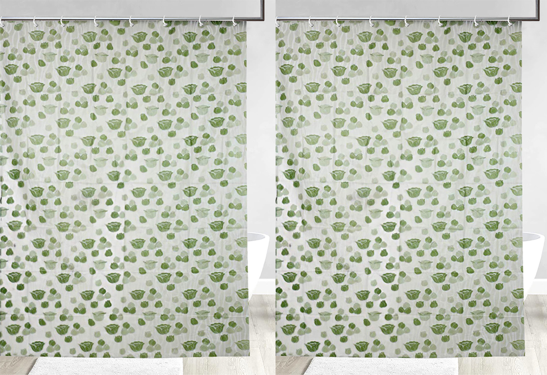Kuber Industries Flower Print PVC Shower Curtain With Hooks,7 Feet (Green)
