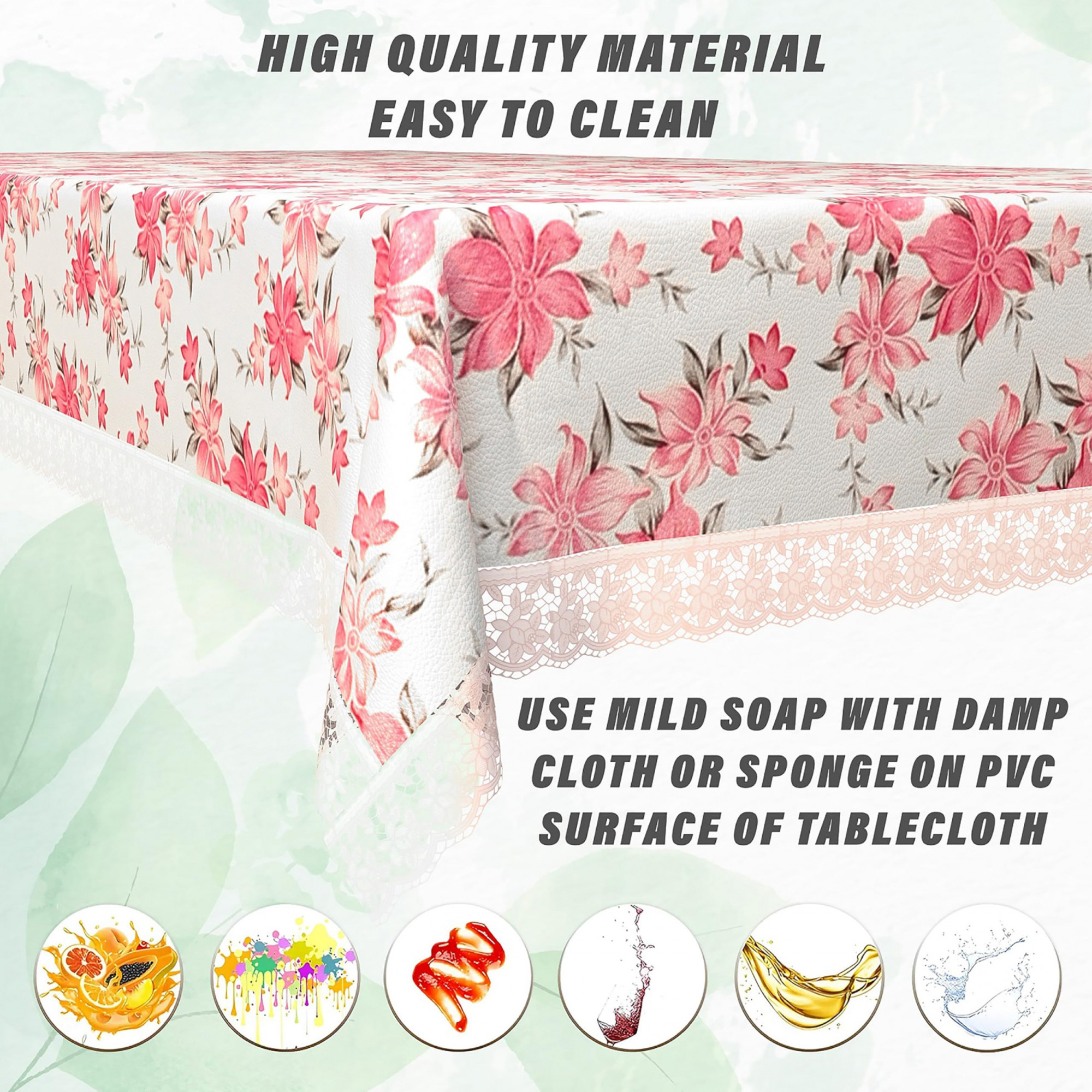 Kuber Industries Flower Print PVC Table Cover for Dining Table and 6 Seater Dining TablePink  White-KUBMART11752