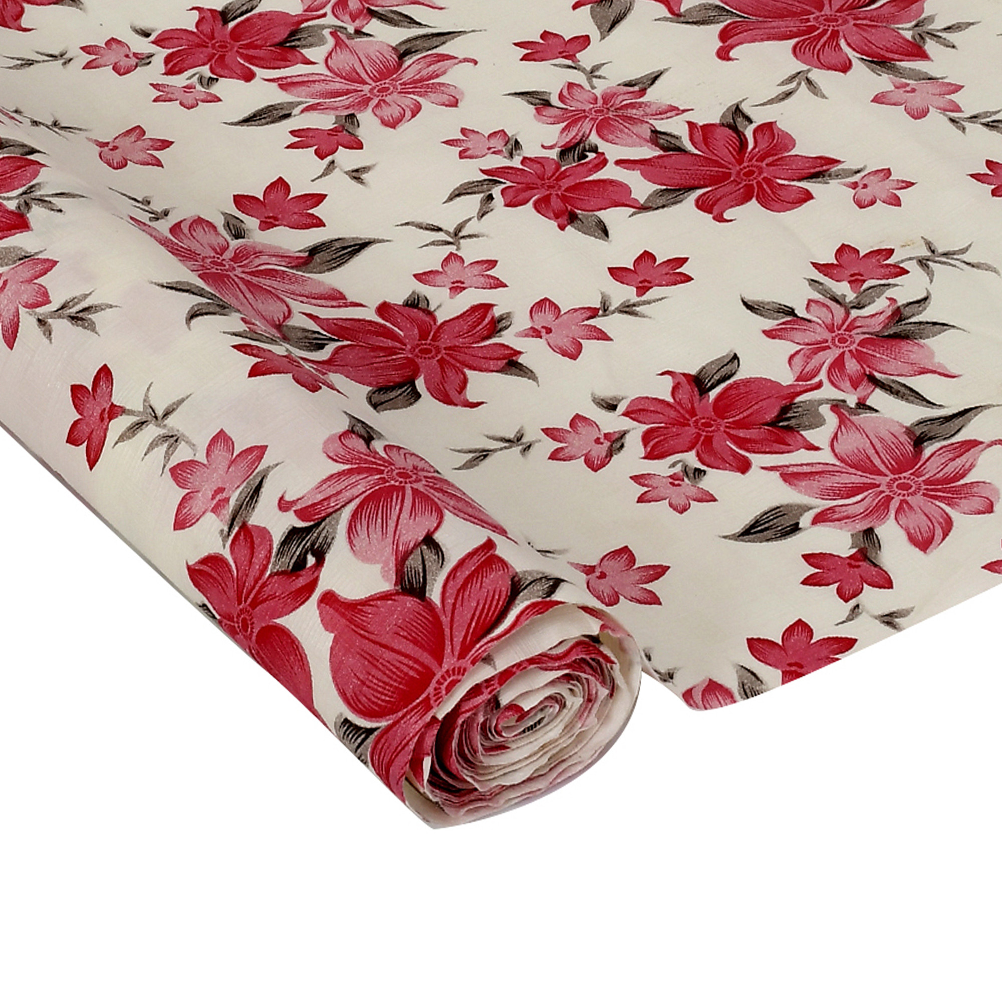 Kuber Industries Flower Print PVC Wardrobe Kitchen Drawer Cupboard Cabinet Shelf Mat, Shelf Liner 5 Mtr (Pink)