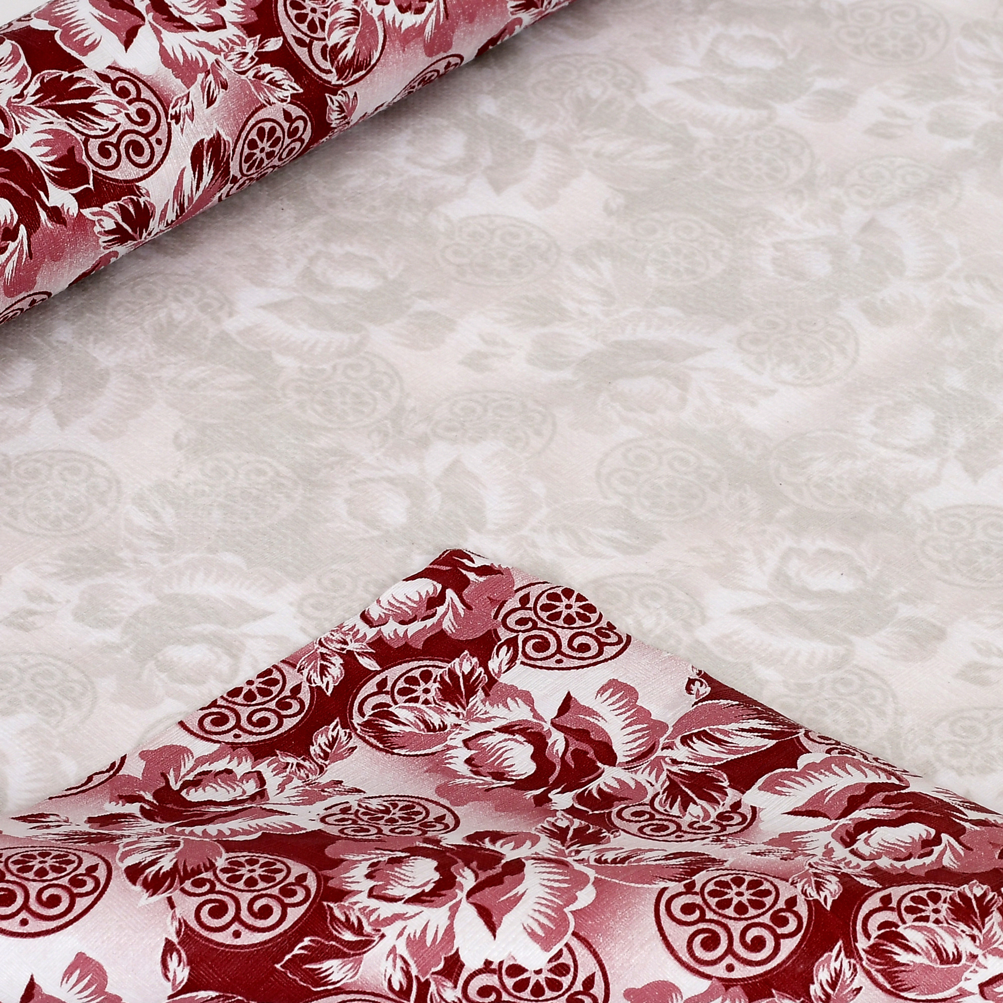 Kuber Industries Flower Print PVC Wardrobe Kitchen Drawer Cupboard Cabinet Shelf Mat, Shelf Liner 5 Mtr (Maroon)