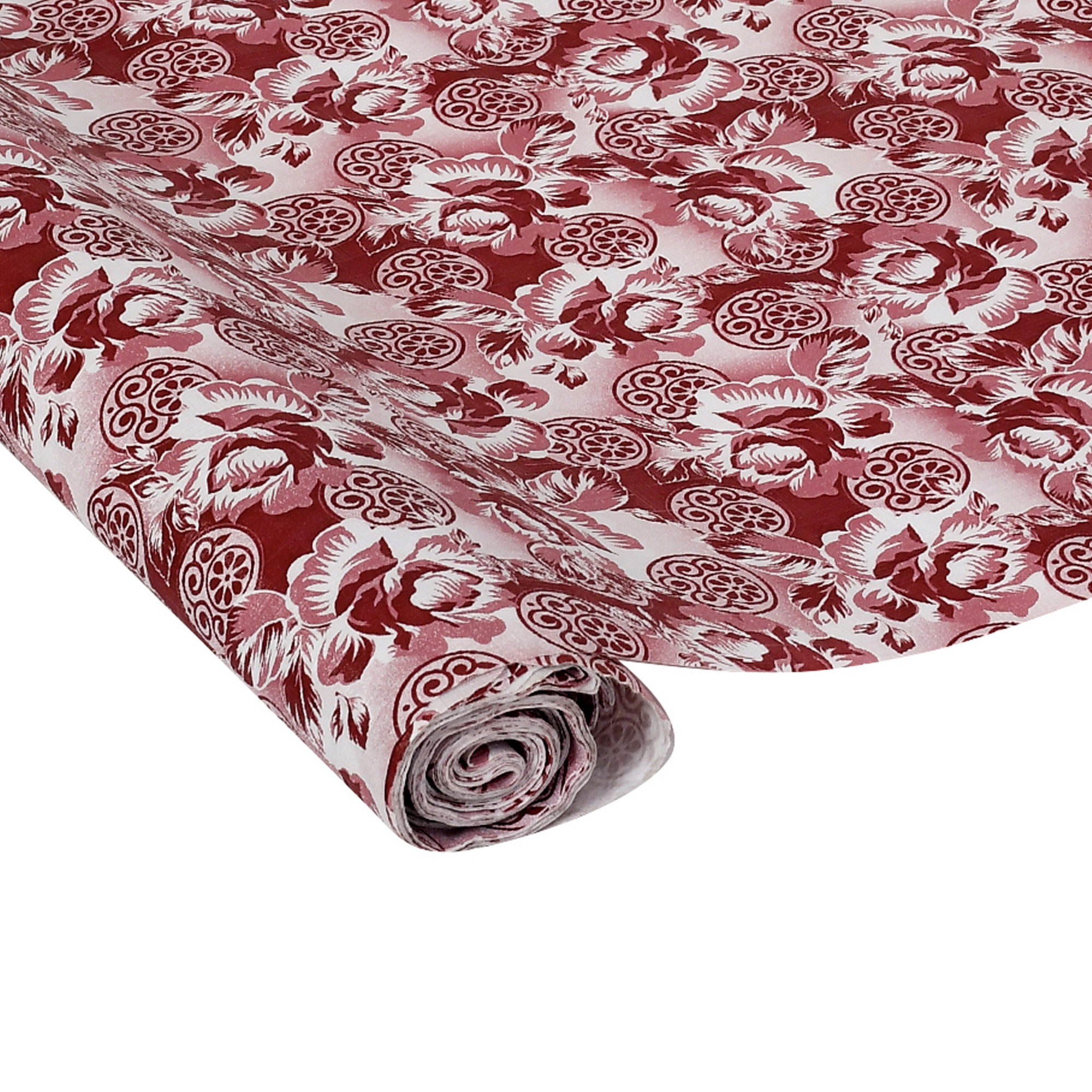 Kuber Industries Flower Print PVC Wardrobe Kitchen Drawer Cupboard Cabinet Shelf Mat, Shelf Liner 5 Mtr (Maroon)
