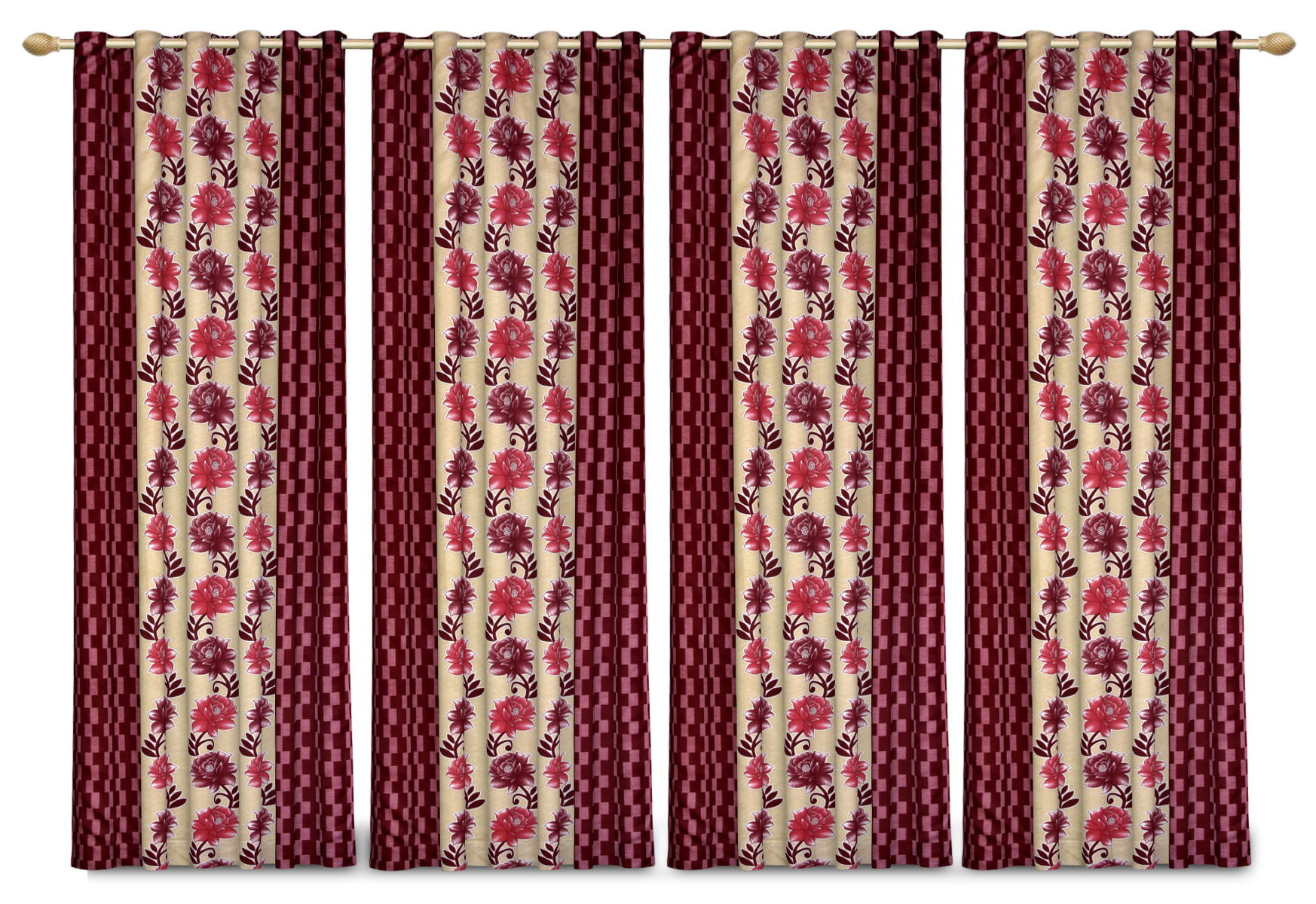 Kuber Industries Flower Print Room Darkening Door Curtain, 7 Feet (Maroon)