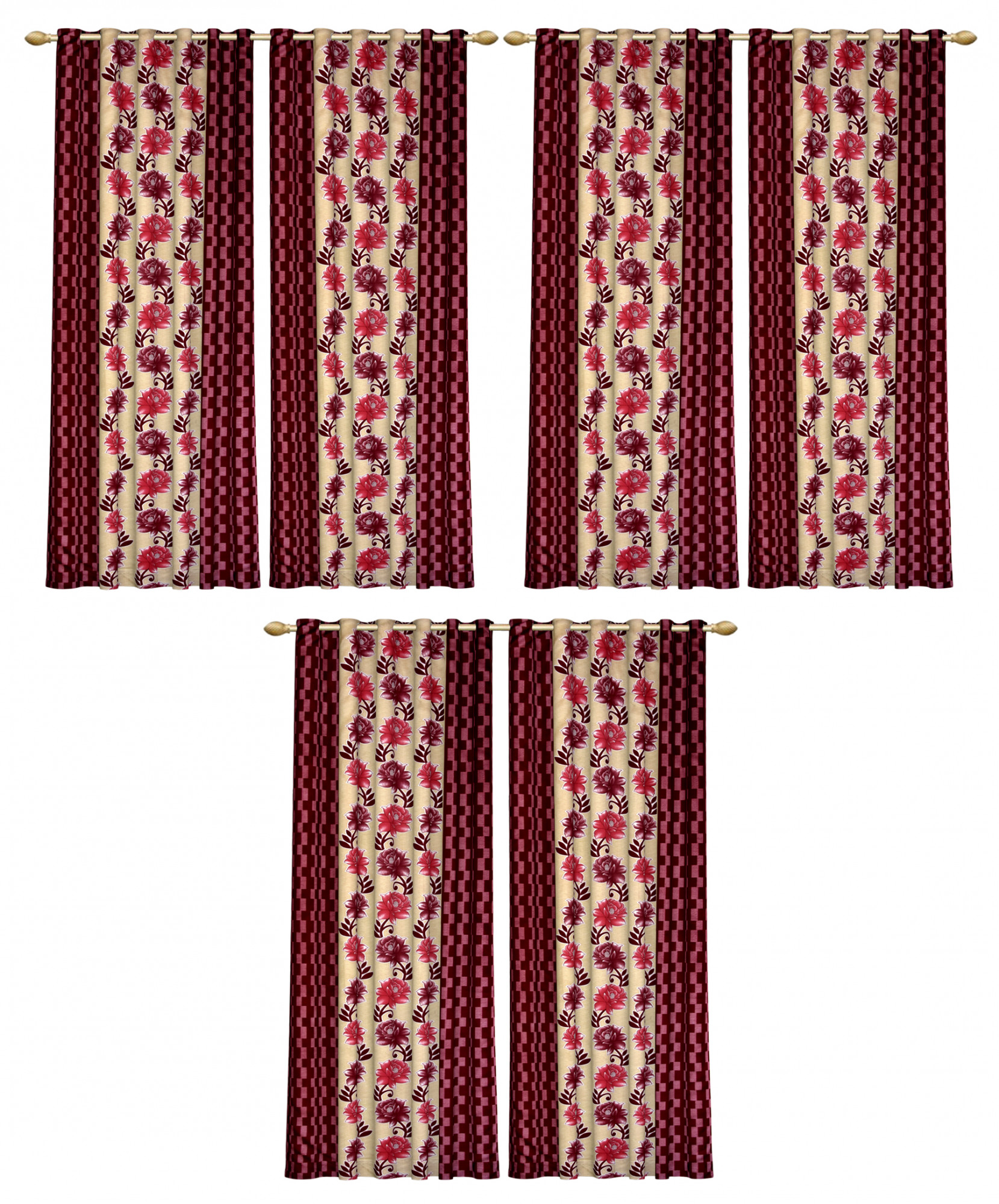 Kuber Industries Flower Print Room Darkening Door Curtain, 7 Feet (Maroon)