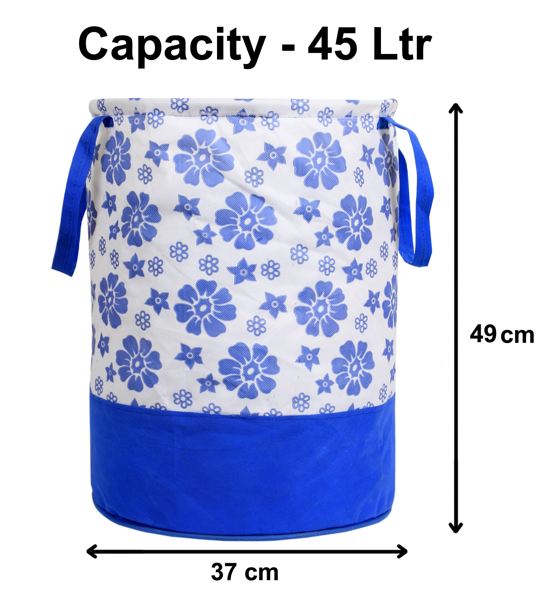 Kuber Industries Flower Print Round Non Woven Fabric Foldable Laundry Basket , Toy Storage Basket, Cloth Storage Basket With Handles,45 Ltr (Blue)-33_S_KUBQMART11608