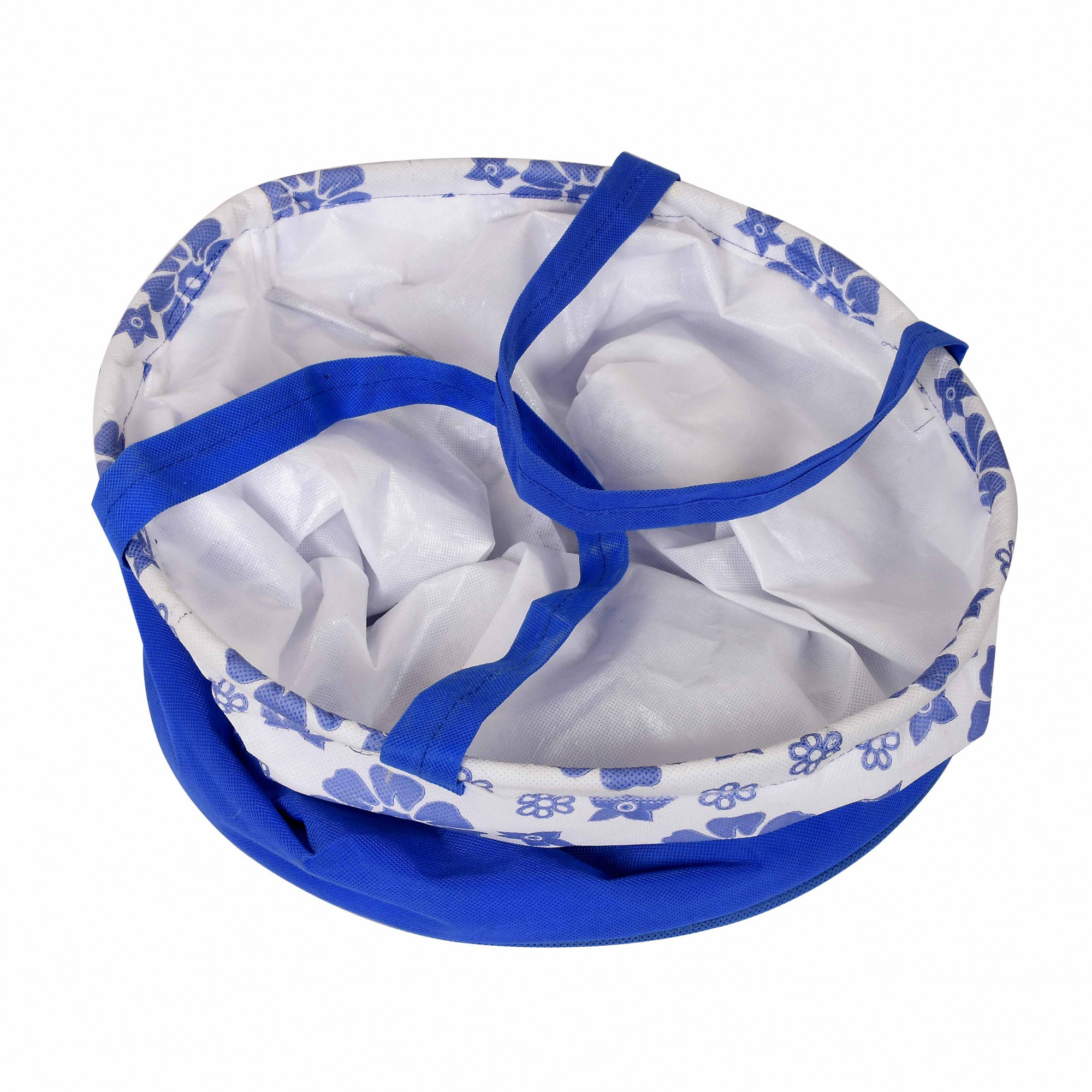 Kuber Industries Flower Print Round Non Woven Fabric Foldable Laundry Basket , Toy Storage Basket, Cloth Storage Basket With Handles,45 Ltr (Blue)-33_S_KUBQMART11608