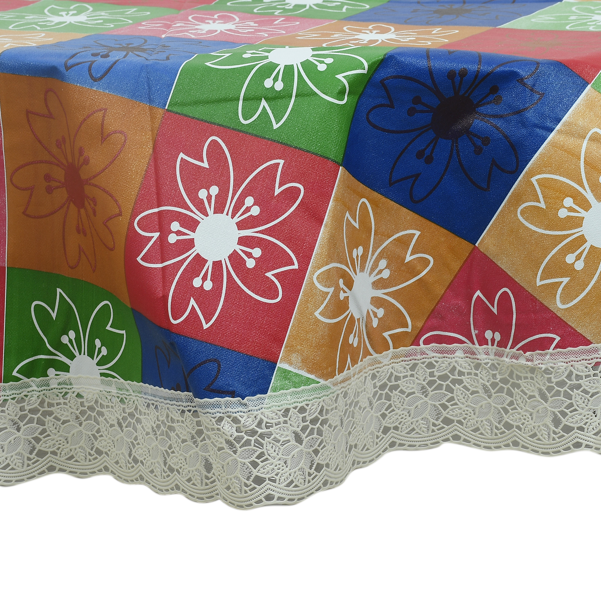 Kuber Industries Flower Print Round Table Cover 60 Inch-Waterproof PVC Resistant Spillproof PVC Fabric Table Cover for Dining Room Kitchen Party (Multi)-KUBMRT11819