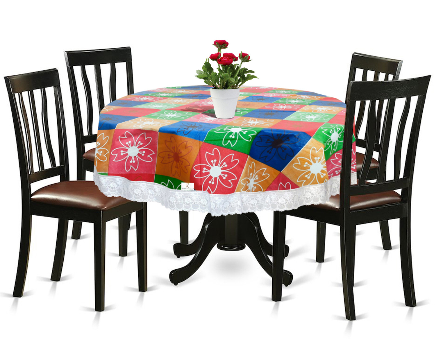 Kuber Industries Flower Print Round Table Cover 60 Inch-Waterproof PVC Resistant Spillproof PVC Fabric Table Cover for Dining Room Kitchen Party (Multi)-KUBMRT11819