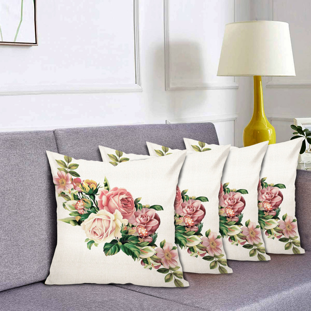 Kuber Industries Flower Print Soft Decorative Square Cushion Cover, Cushion Case For Sofa Couch Bed 16x16 Inch- (White)
