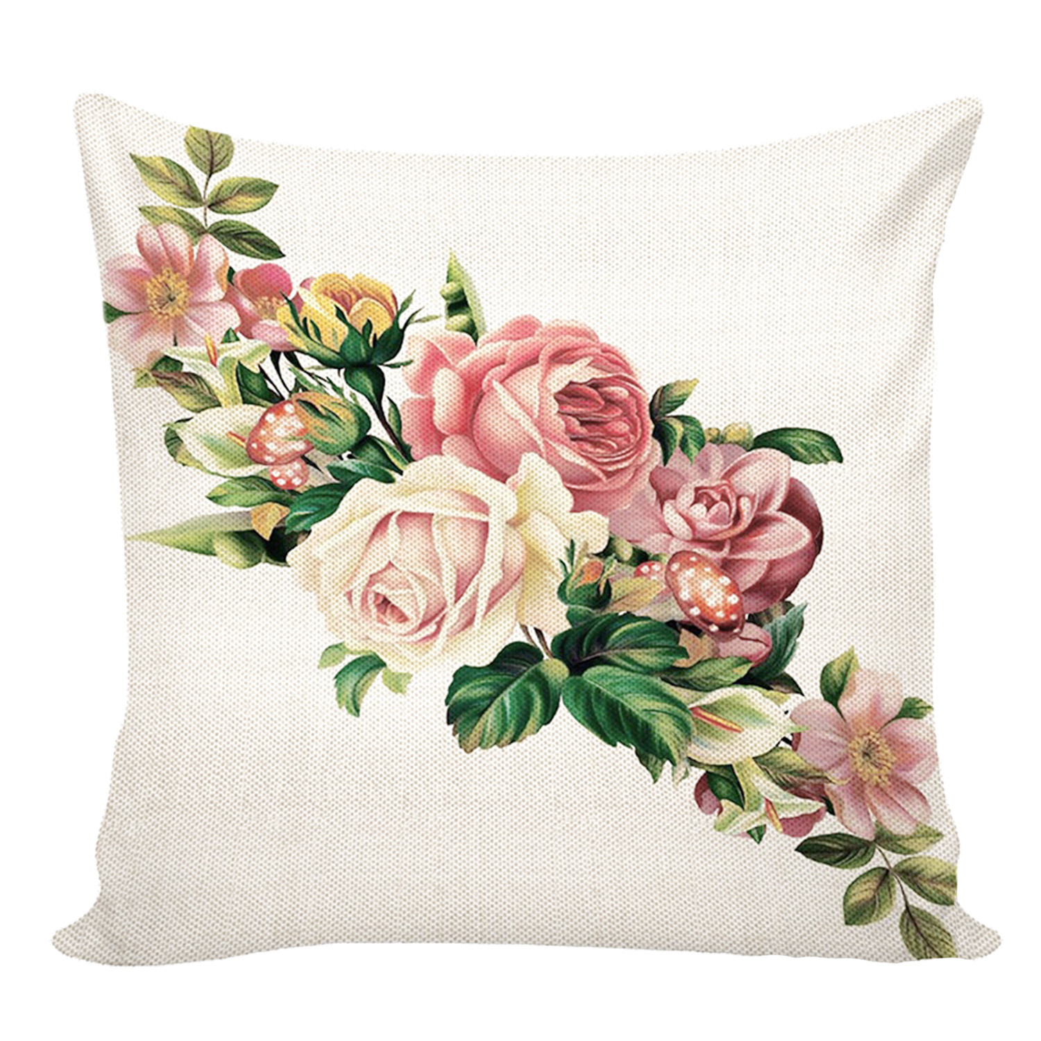 Kuber Industries Flower Print Soft Decorative Square Cushion Cover, Cushion Case For Sofa Couch Bed 16x16 Inch- (White)