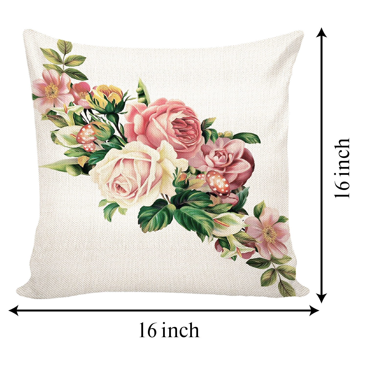 Kuber Industries Flower Print Soft Decorative Square Cushion Cover, Cushion Case For Sofa Couch Bed 16x16 Inch- (White)