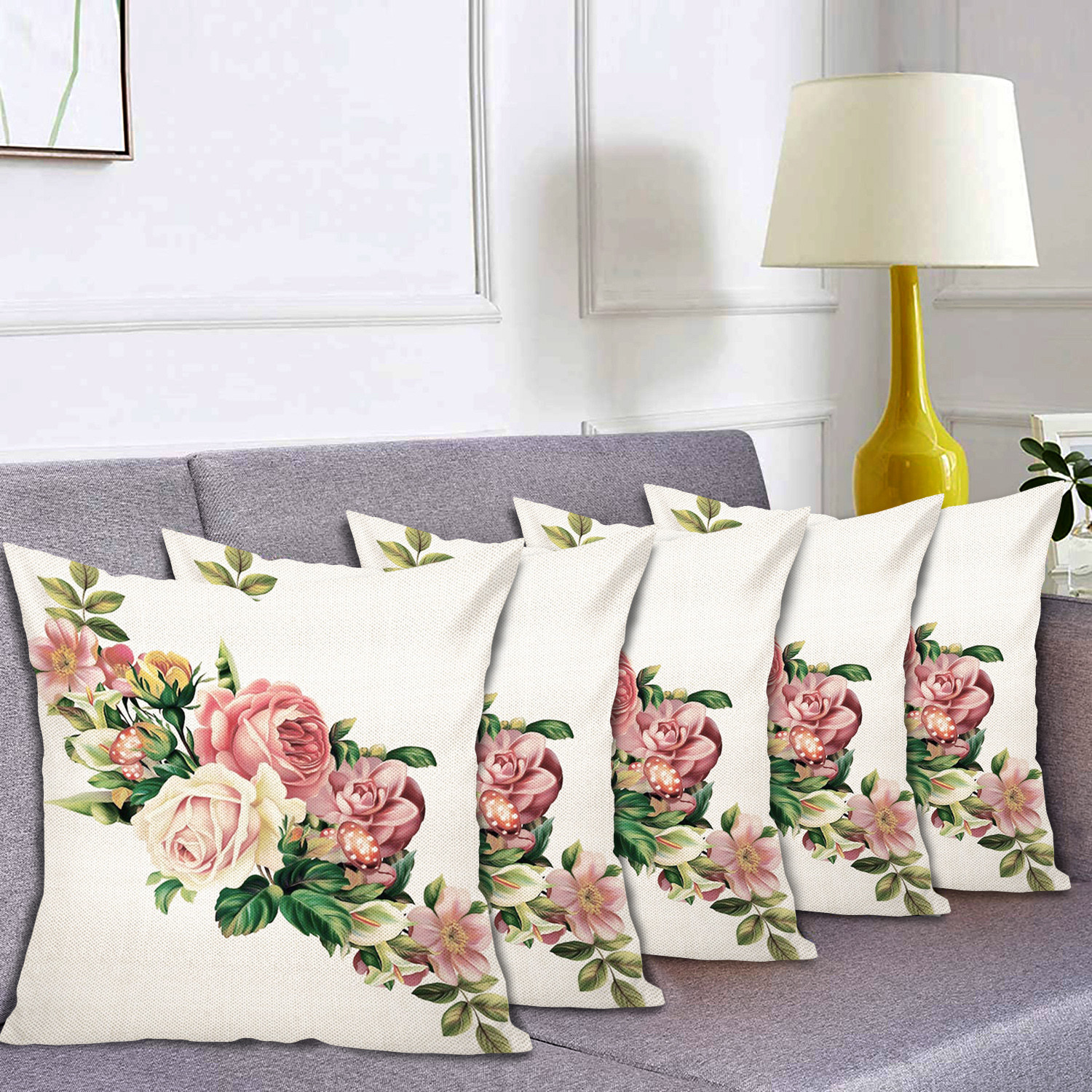Kuber Industries Flower Print Soft Decorative Square Cushion Cover, Cushion Case For Sofa Couch Bed 16x16 Inch- (White)
