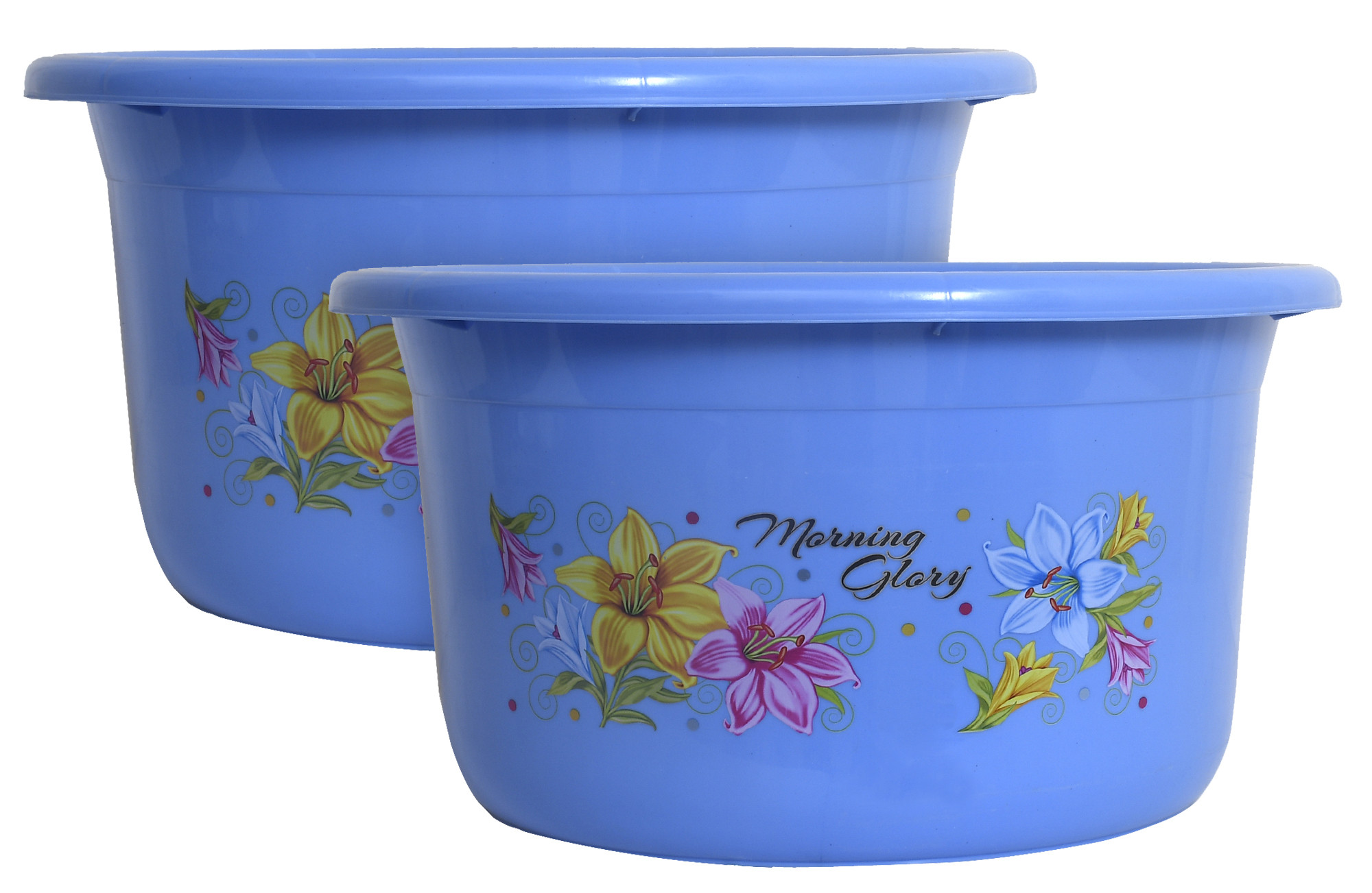 Kuber Industries Flower Print Unbreakable Plastic Multipurpose Bath Tub/Washing Tub 25 Ltr (Blue)