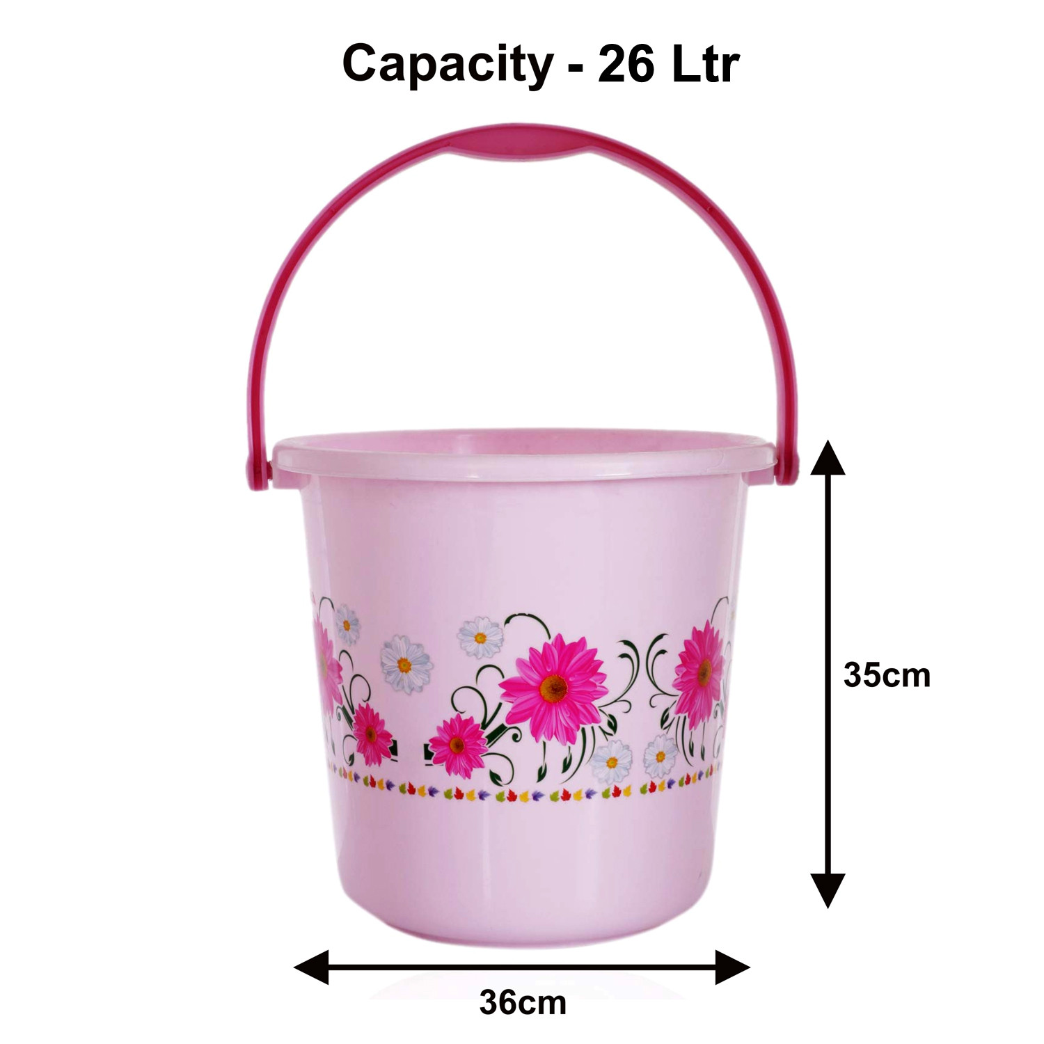 Kuber Industries Flower Print Unbreakable Virgin Plastic Strong Bathroom Bucket ,26 LTR (Pink)