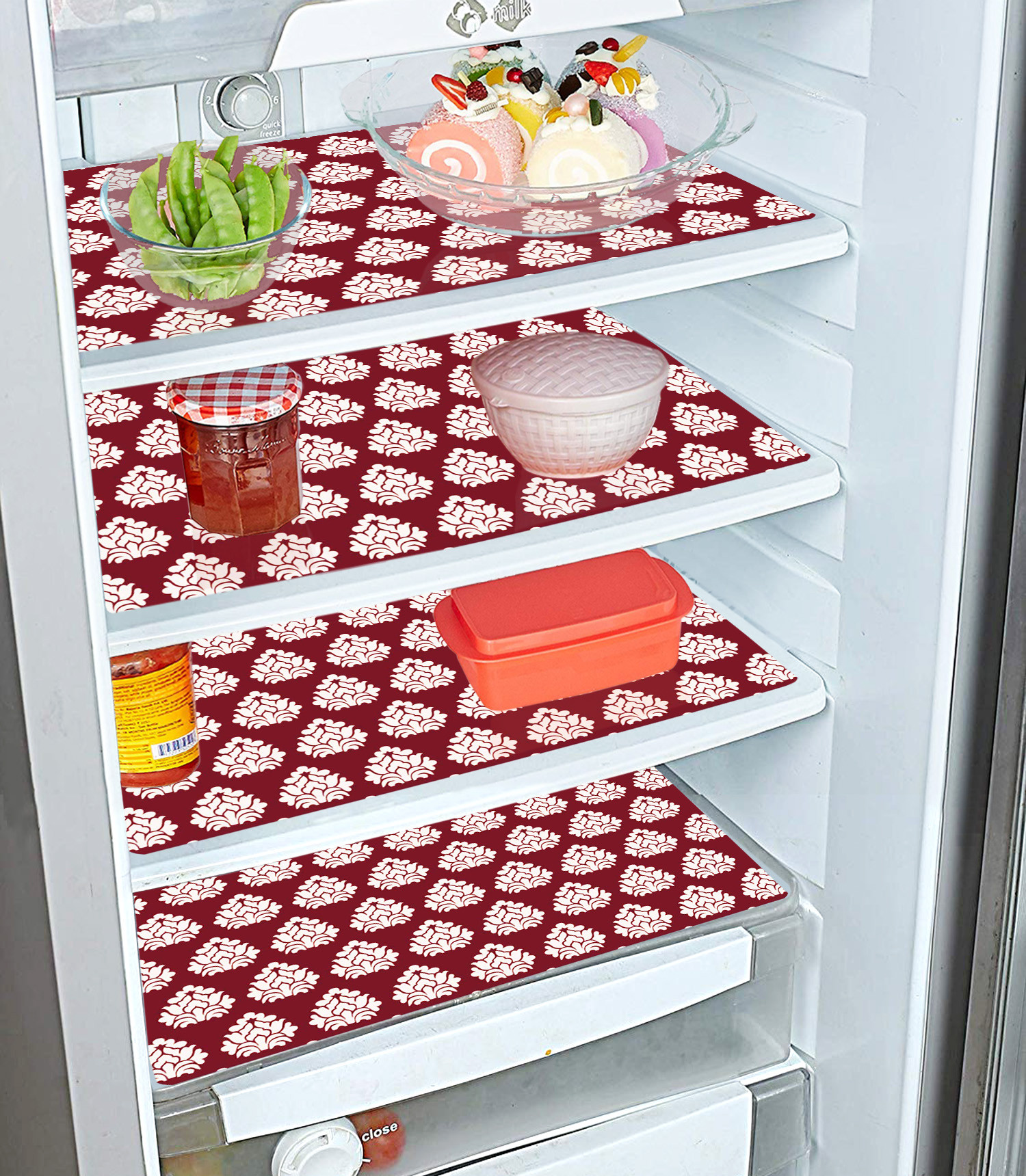 Kuber Industries Flower Print Waterproof, Stain Resistant, Washable Refrigerator/Fridge Drawer Mat, Set of 6 (Maroon)