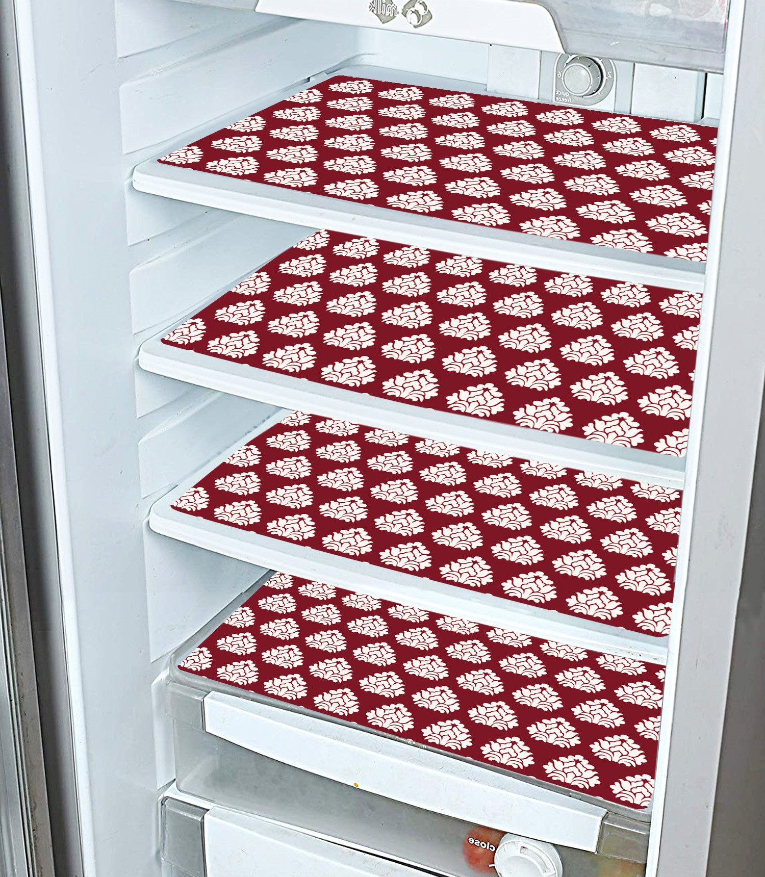 Kuber Industries Flower Print Waterproof, Stain Resistant, Washable Refrigerator/Fridge Drawer Mat, Set of 6 (Maroon)