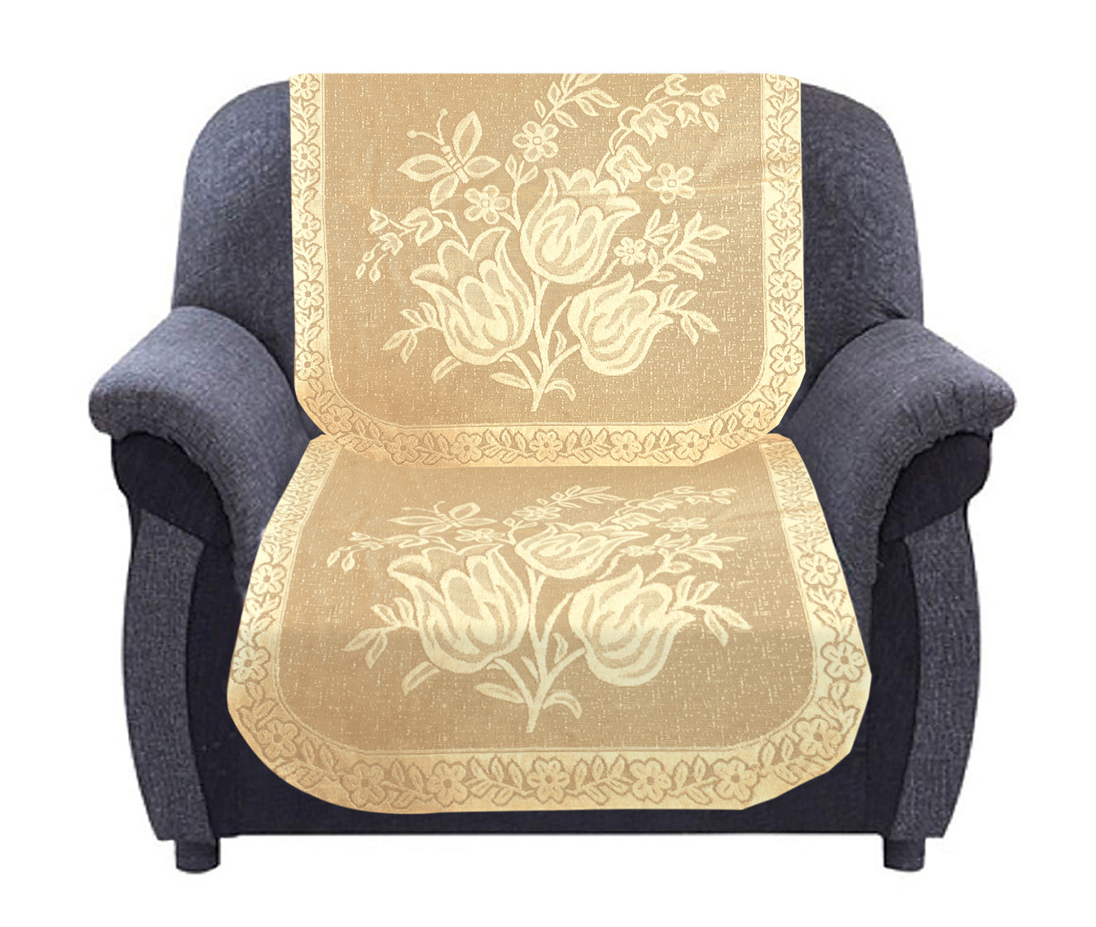 Kuber Industries Flower Printed 5 Seater Cotton Sofa Cover Set (Cream)-44KM0525