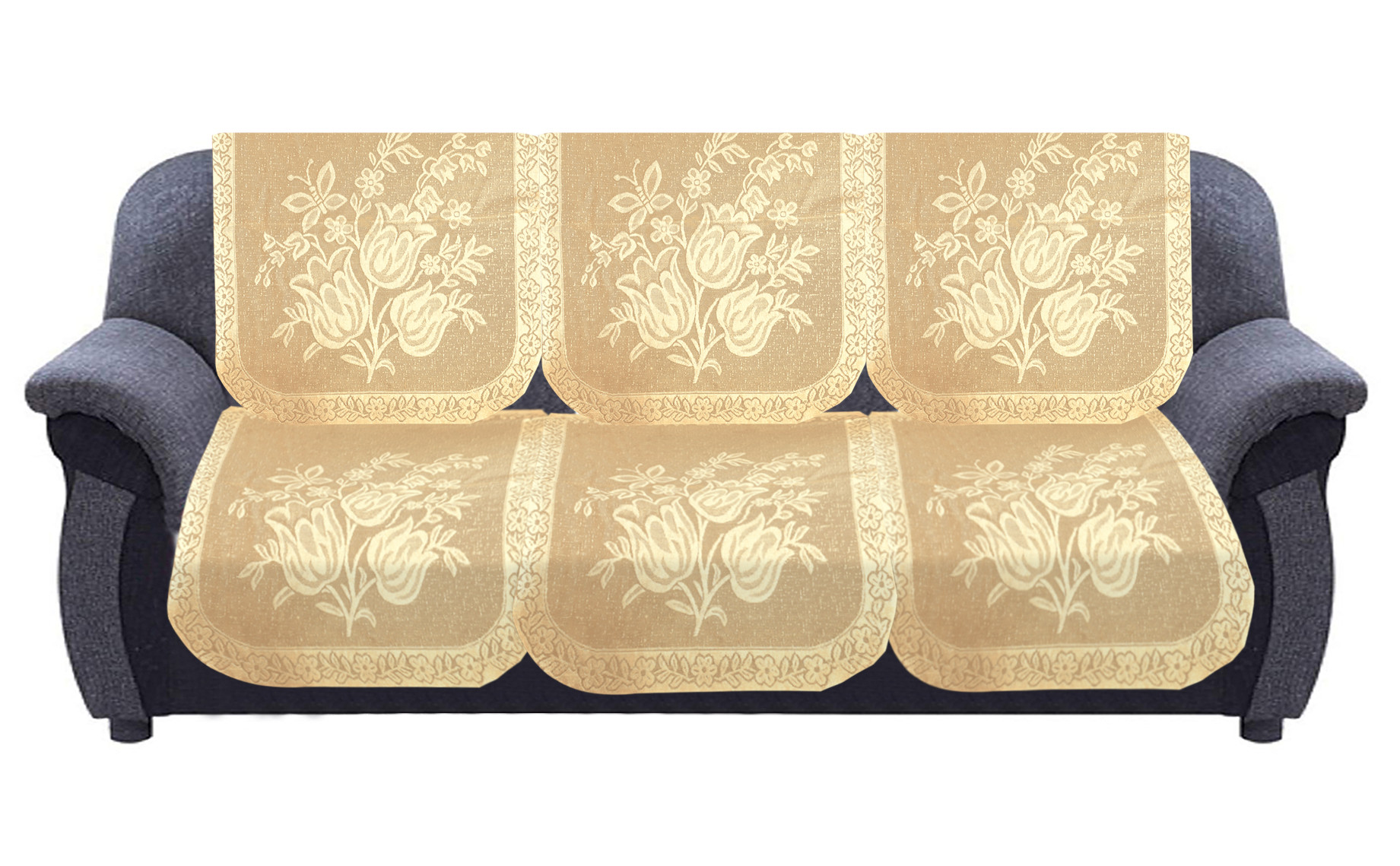 Kuber Industries Flower Printed 5 Seater Cotton Sofa Cover Set (Cream)-44KM0525