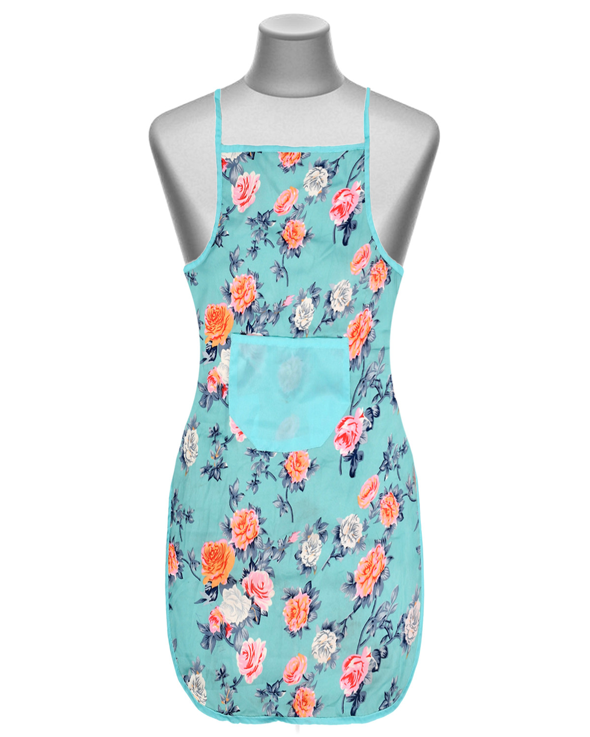Kuber Industries Flower Printed Apron with 1 Front Pocket (Green)
