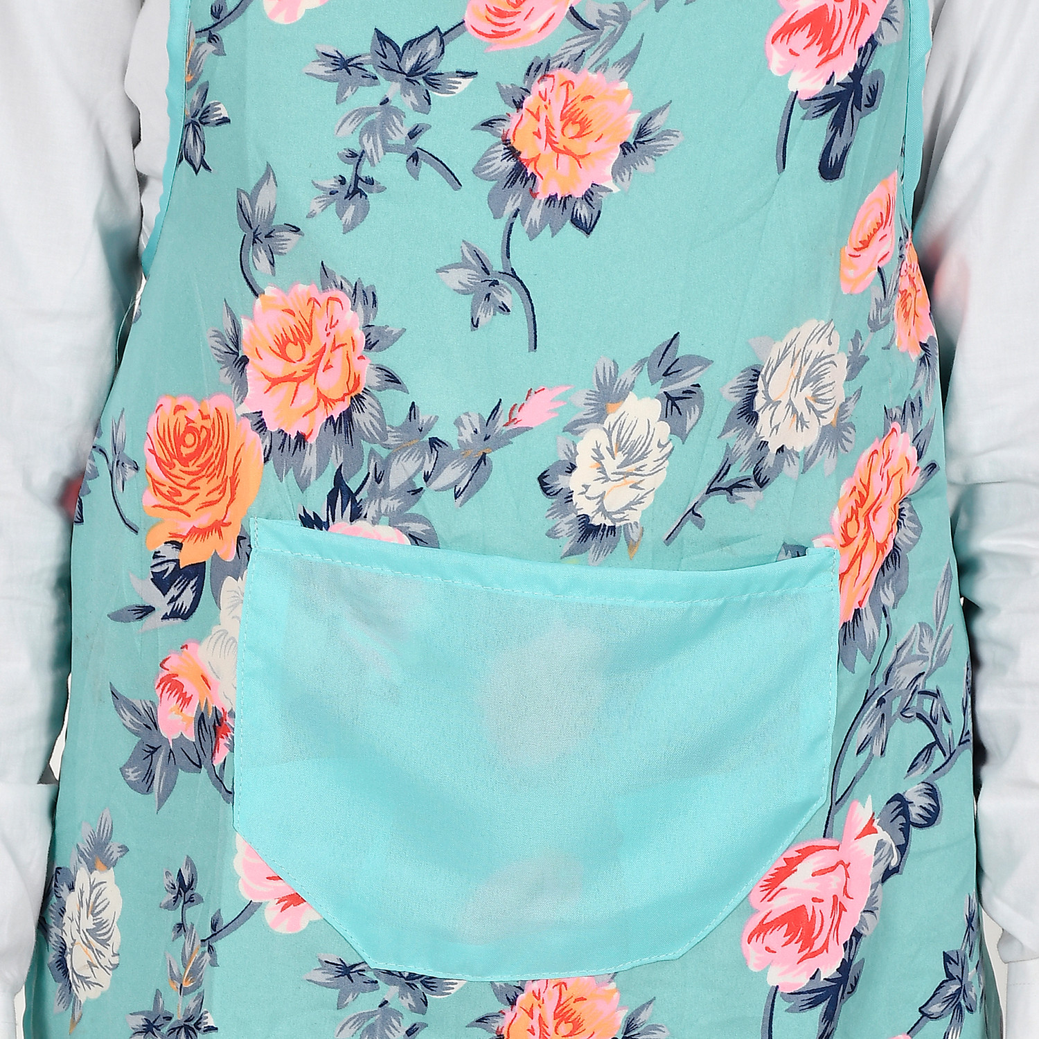 Kuber Industries Flower Printed Apron with 1 Front Pocket (Green)