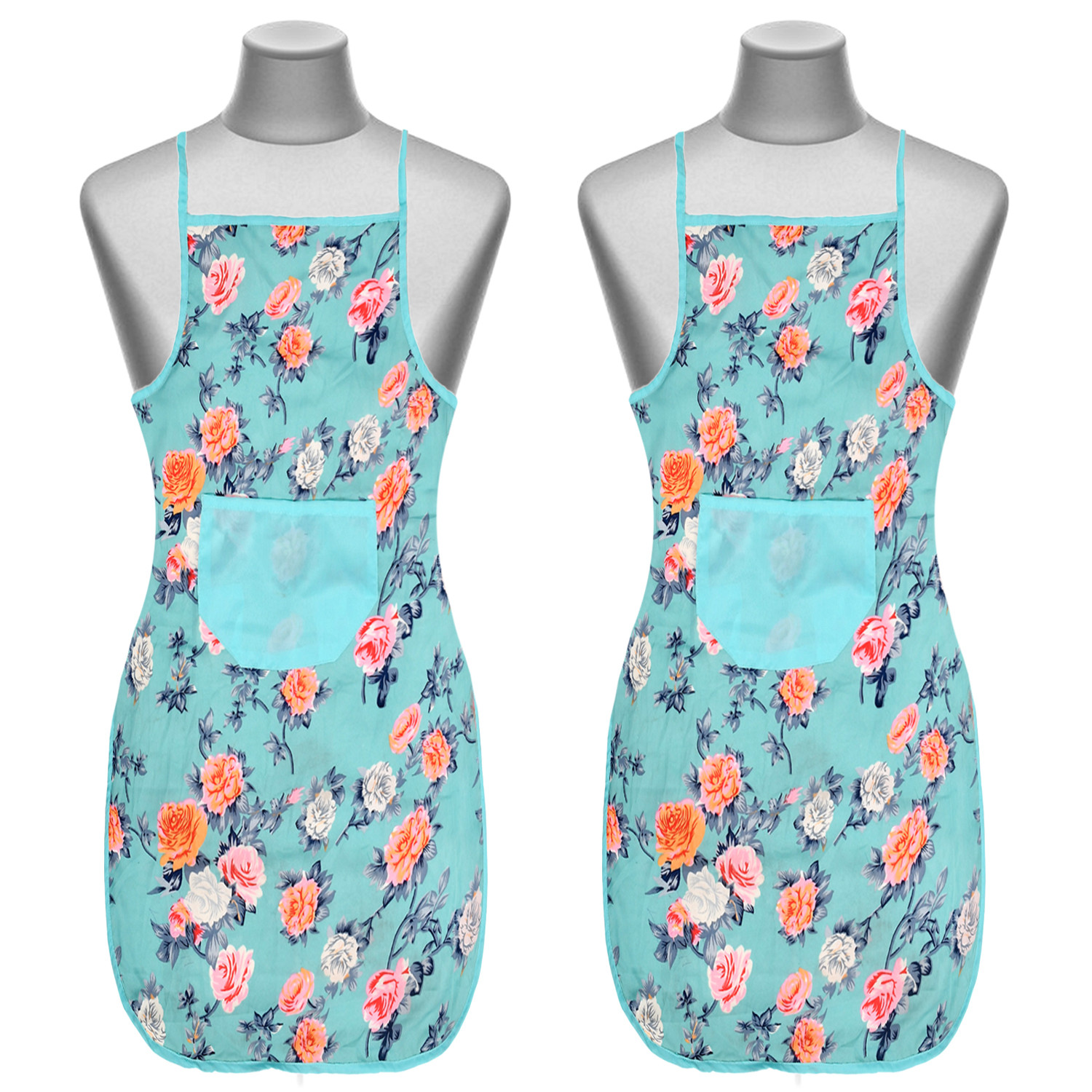 Kuber Industries Flower Printed Apron with 1 Front Pocket (Green)