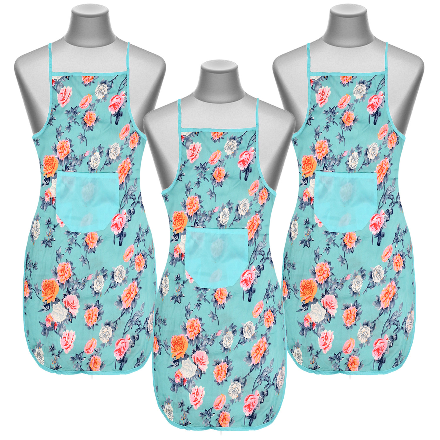 Kuber Industries Flower Printed Apron with 1 Front Pocket (Green)