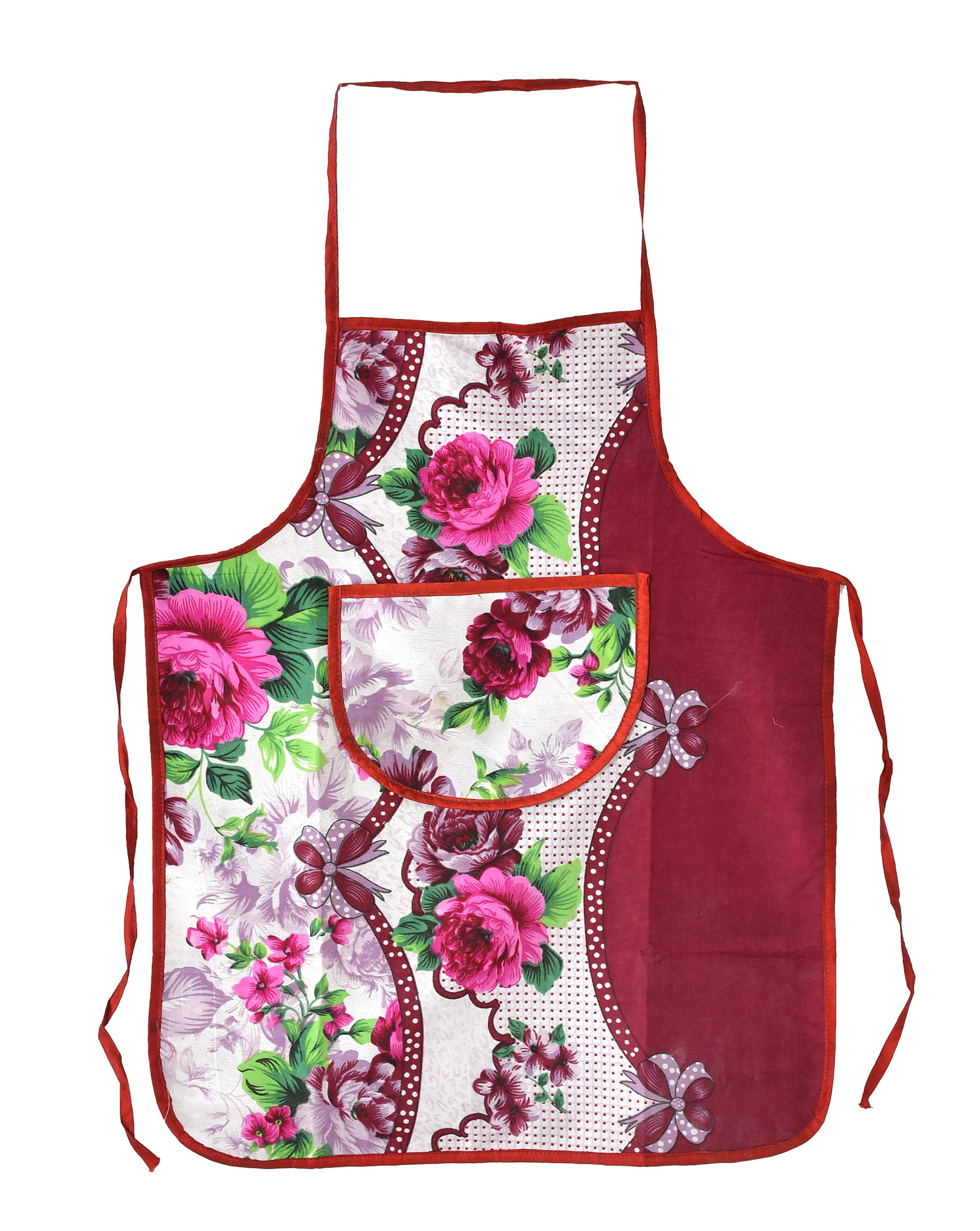 Kuber Industries Flower Printed Apron with 1Front Pocket (Pink)