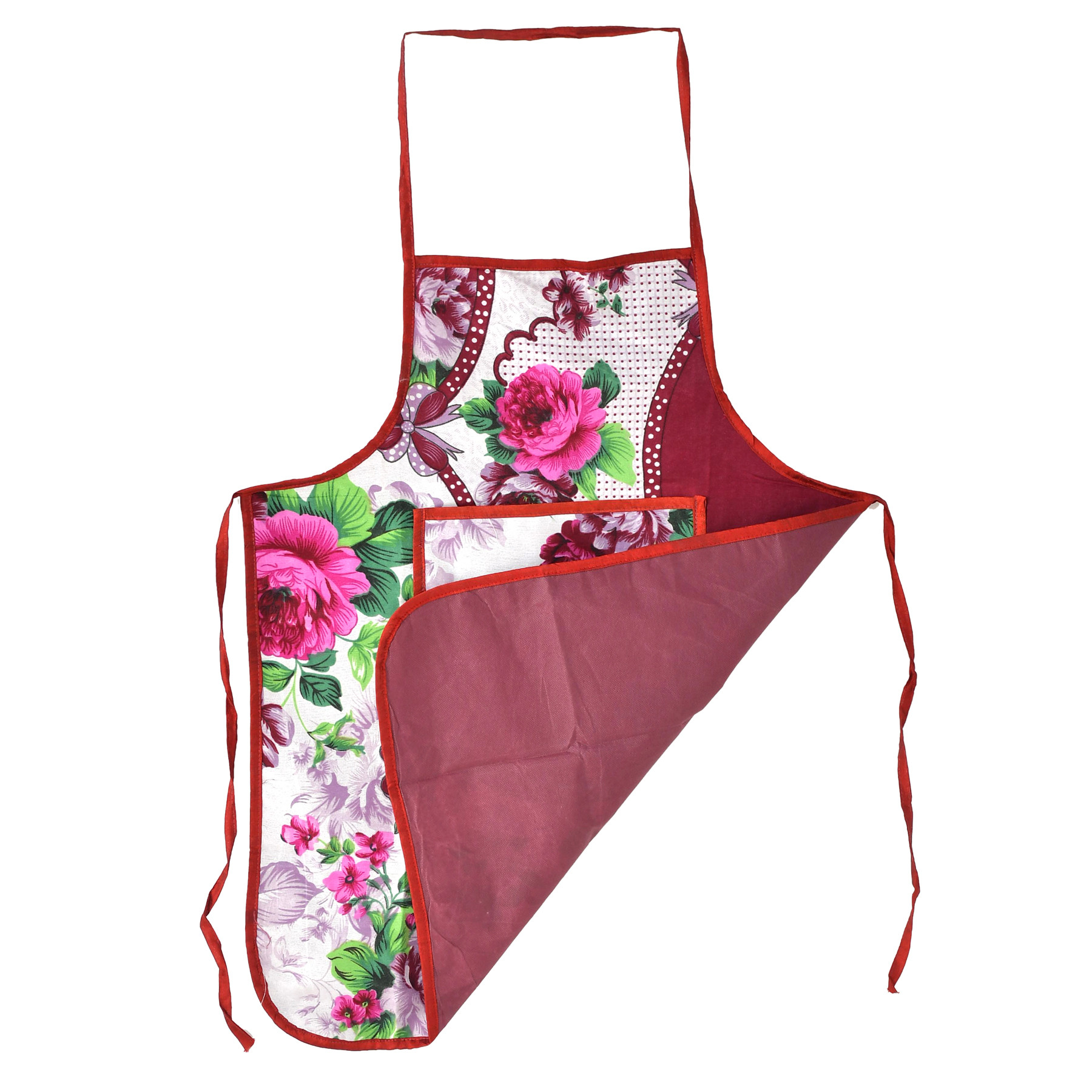 Kuber Industries Flower Printed Apron with 1Front Pocket (Pink)