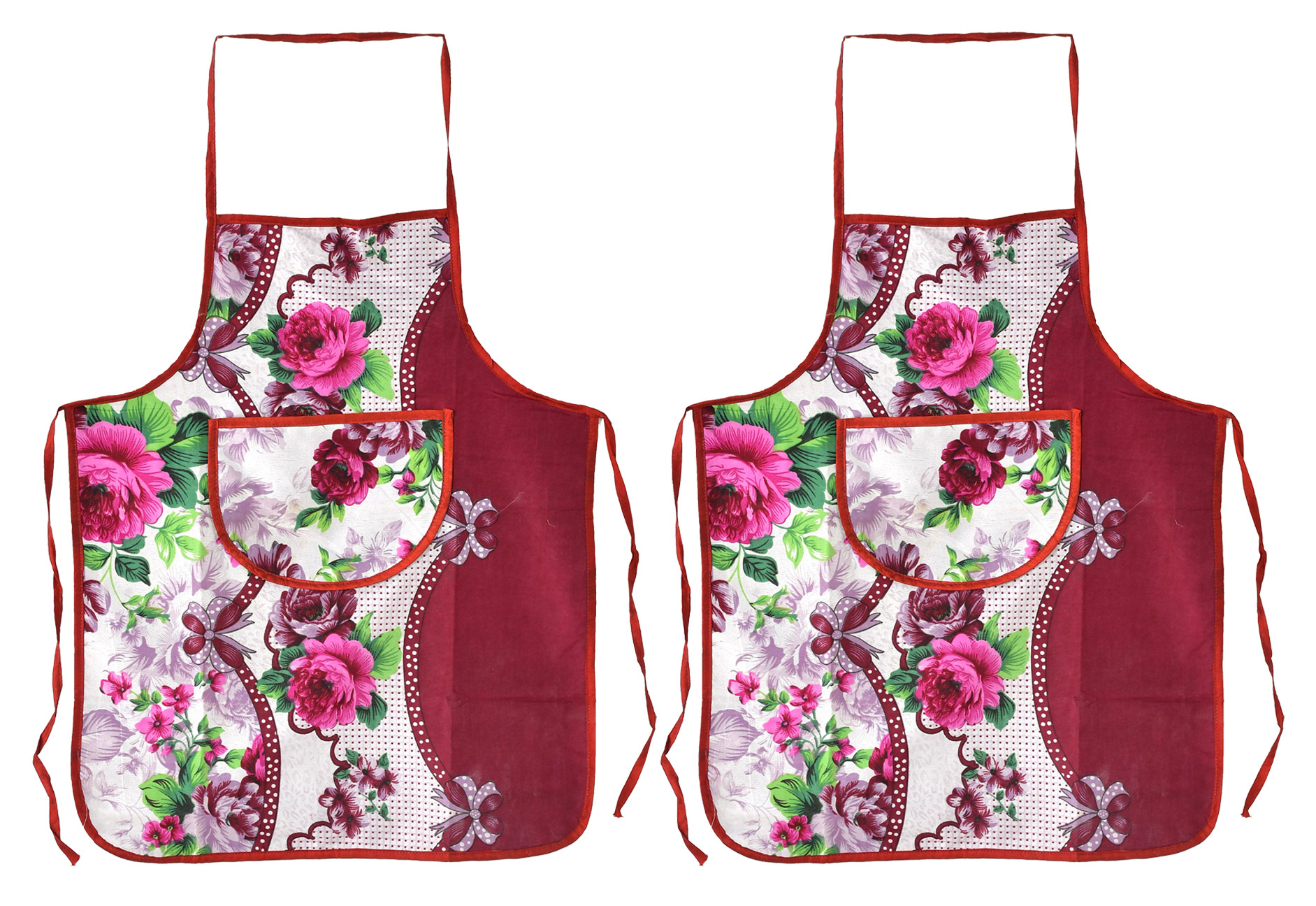 Kuber Industries Flower Printed Apron with 1Front Pocket (Pink)