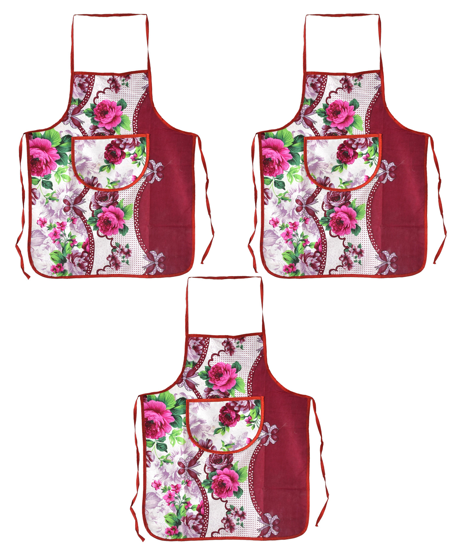 Kuber Industries Flower Printed Apron with 1Front Pocket (Pink)