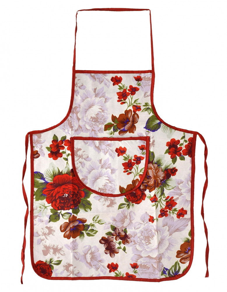 Kuber Industries Flower Printed Apron with 1Front Pocket (Red)