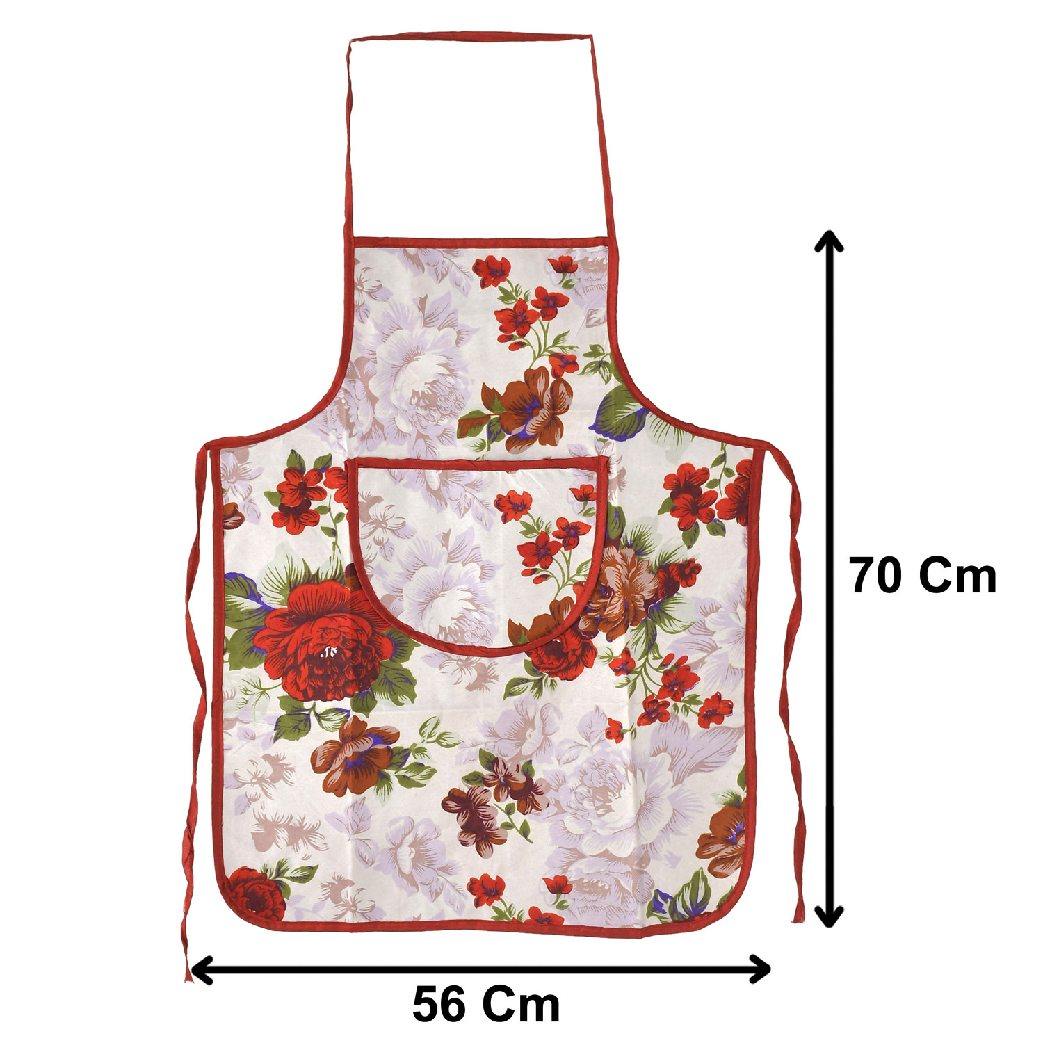 Kuber Industries Flower Printed Apron with 1Front Pocket (Red)