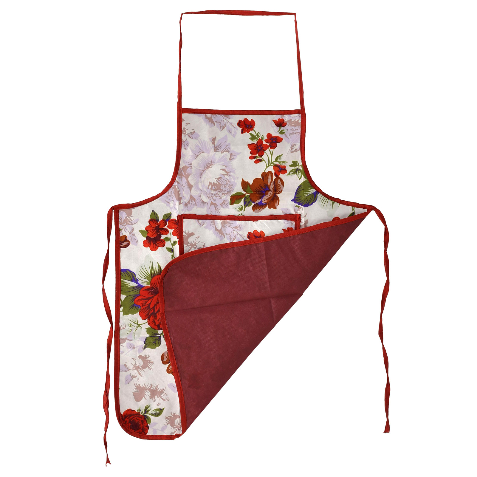 Kuber Industries Flower Printed Apron with 1Front Pocket (Red)