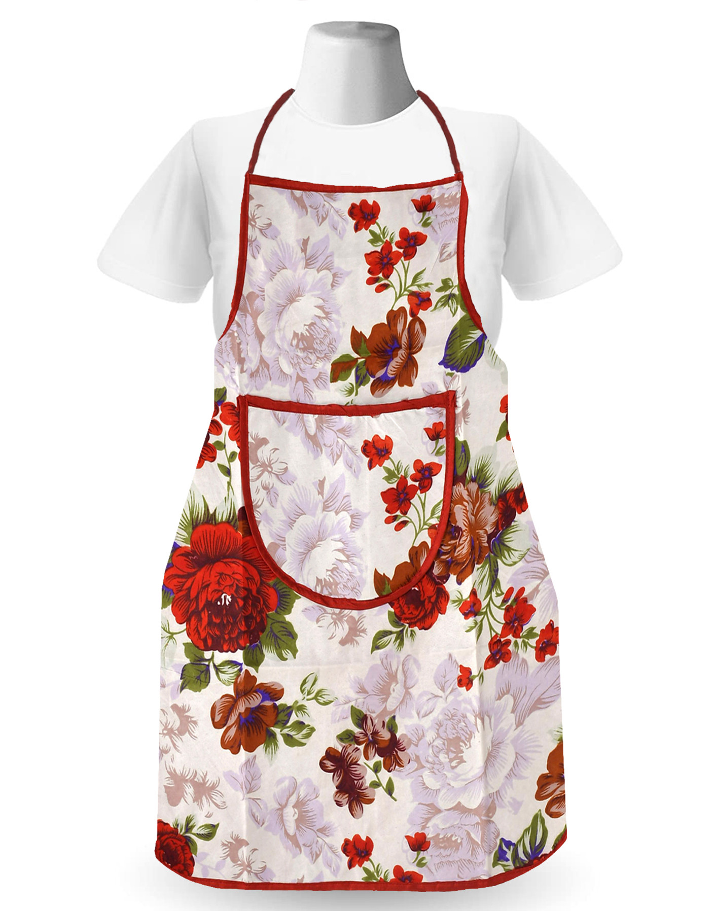 Kuber Industries Flower Printed Apron with 1Front Pocket (Red)