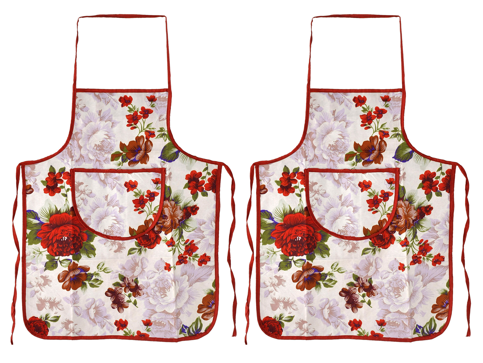 Kuber Industries Flower Printed Apron with 1Front Pocket (Red)