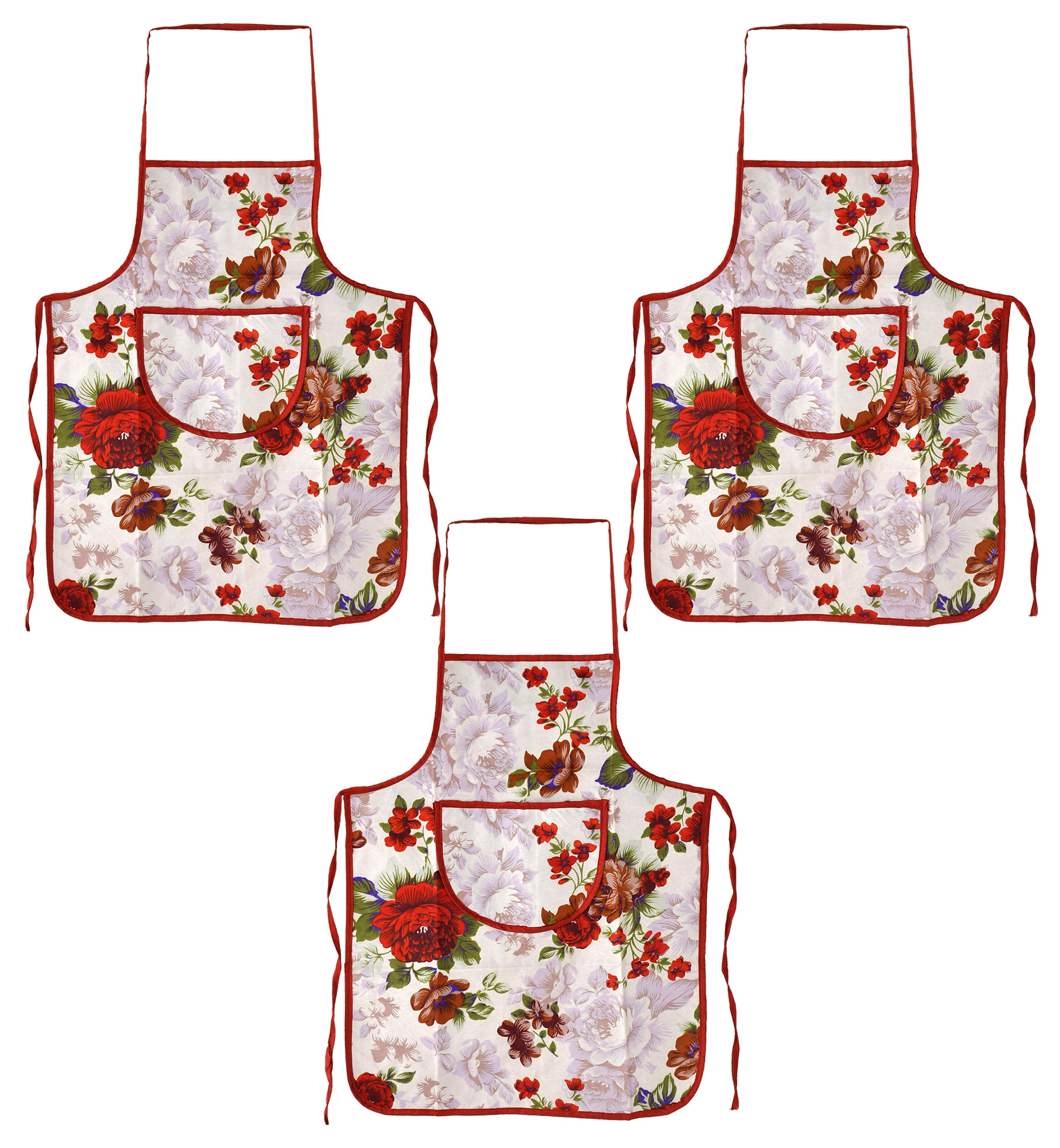 Kuber Industries Flower Printed Apron with 1Front Pocket (Red)