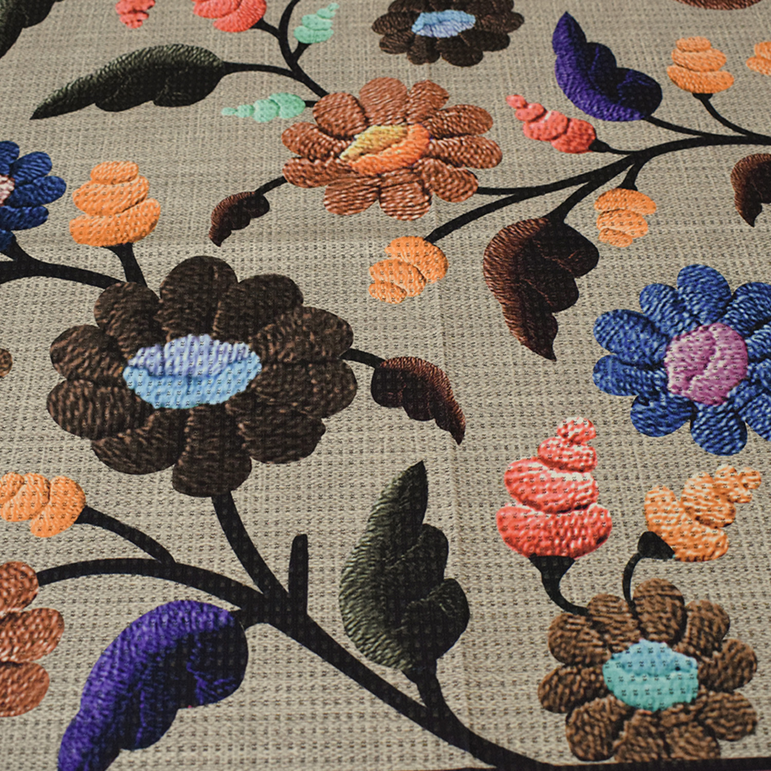 Kuber Industries Flower Printed Cotton 4 Seater Center Table Cover- 40x60 Sand