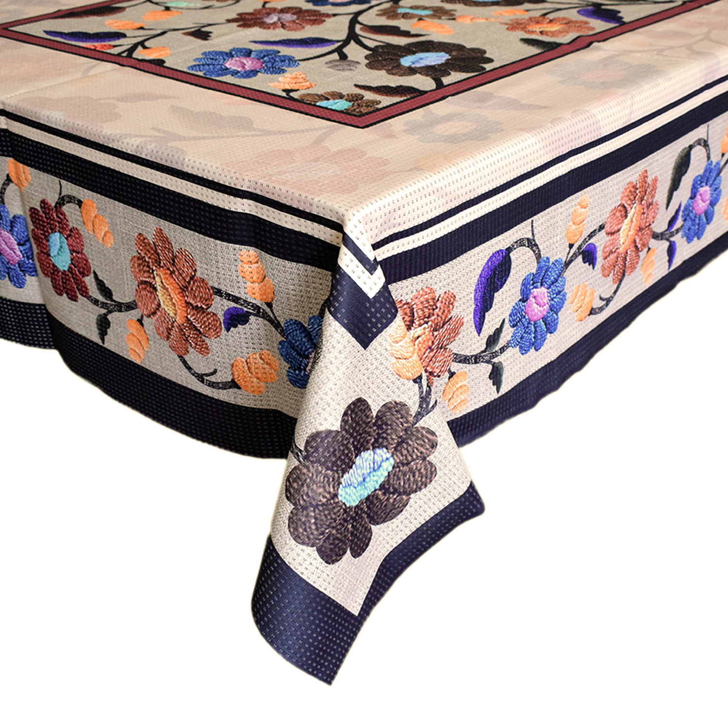 Kuber Industries Flower Printed Cotton 6 Seater Dinning Table Cover- 60