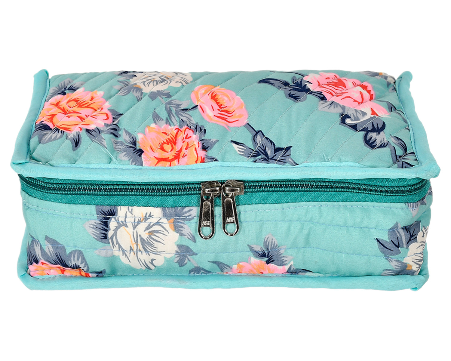 Kuber Industries Flower Printed Cotton Jewellery Organizer With 6 Transparent Pockets For Keeps Your Jewellery,Earrings, Necklaces Organized And Secure (Green)