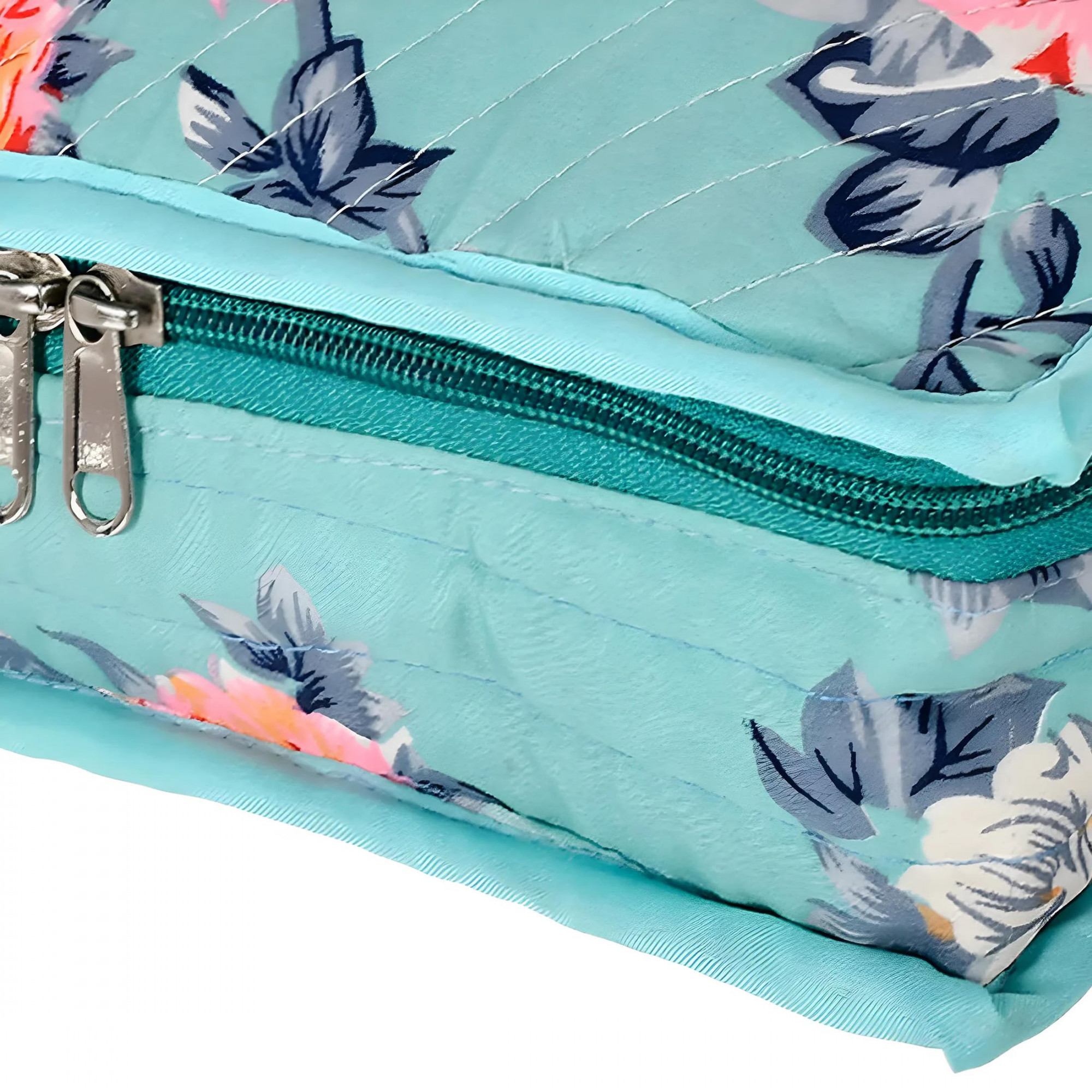 Kuber Industries Flower Printed Cotton Jewellery Organizer With 6 Transparent Pockets For Keeps Your JewelleryEarrings Necklaces Organized And Secure Green