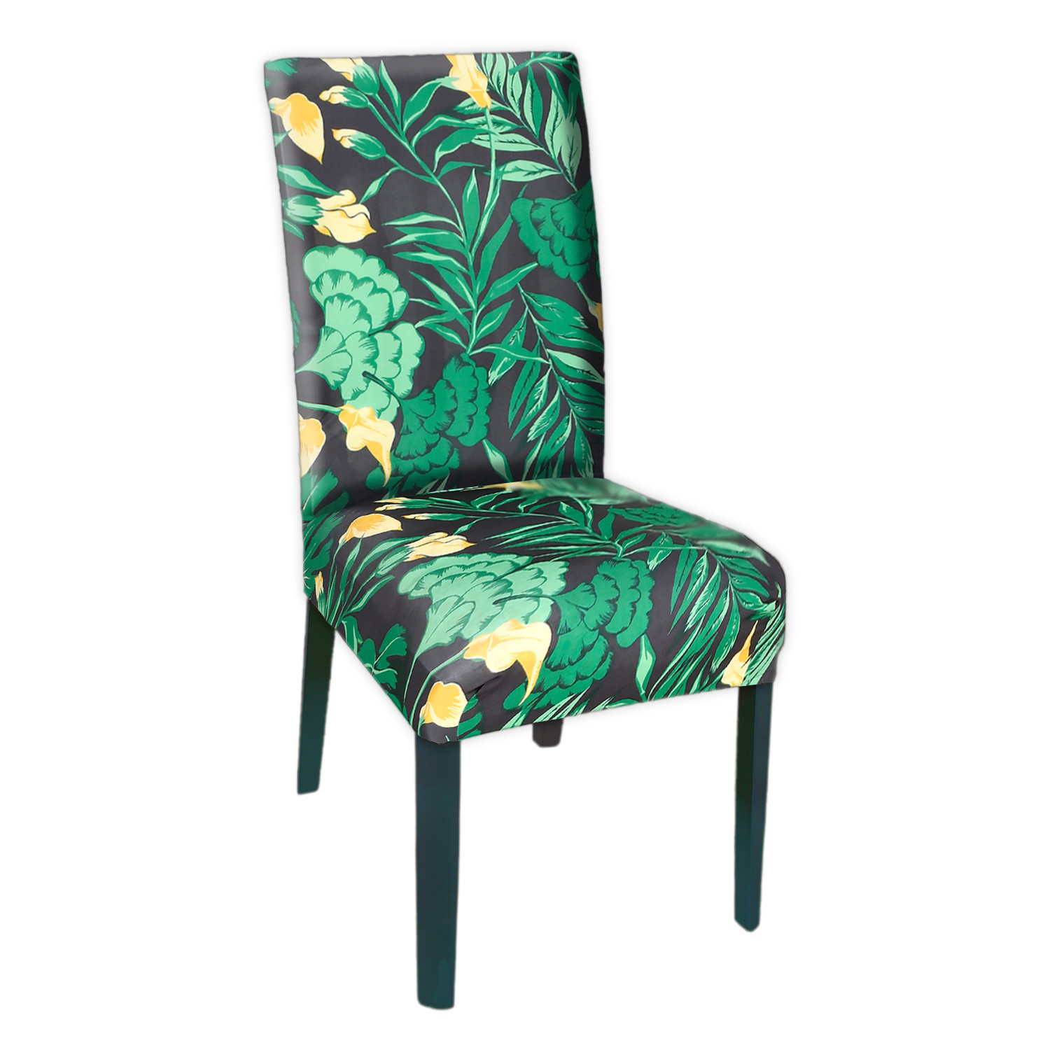 Kuber Industries Flower Printed Elastic Stretchable Polyster Chair Cover For Home, Office, Hotels, Wedding Banquet (Green & Black)