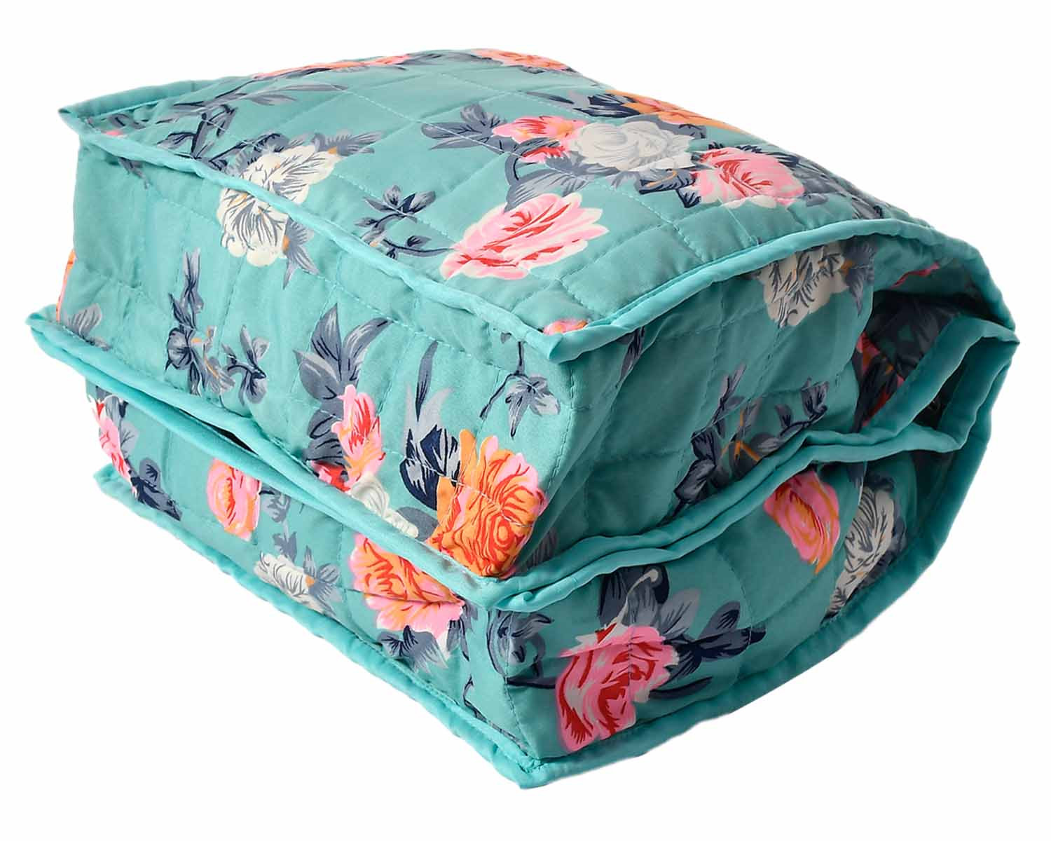 Kuber Industries Flower Printed Foldable Cotton Undergarments, Clothes Organizer/Storage Bag With 2 Tranasparent Compartment (Green)