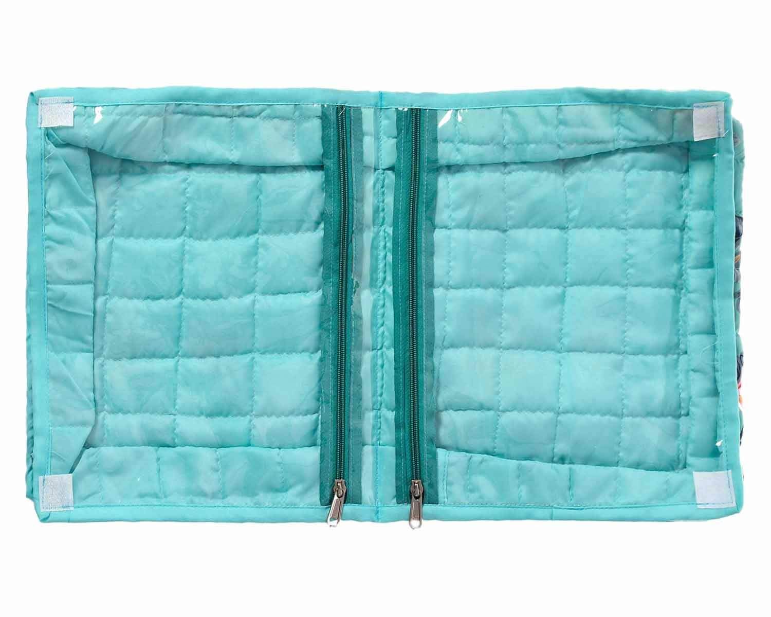 Kuber Industries Flower Printed Foldable Cotton Undergarments, Clothes Organizer/Storage Bag With 2 Tranasparent Compartment (Green)