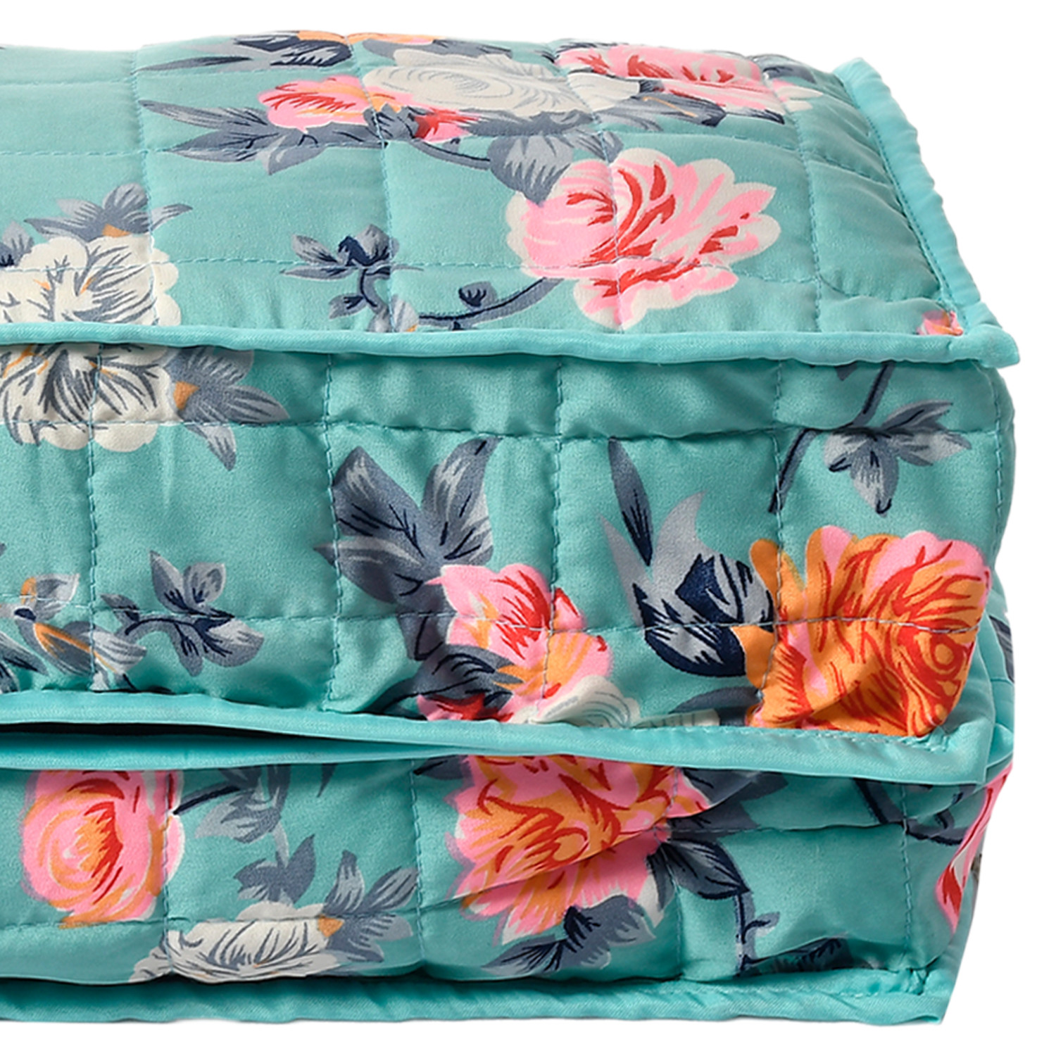 Kuber Industries Flower Printed Foldable Cotton Undergarments, Clothes Organizer/Storage Bag With 2 Tranasparent Compartment (Green)