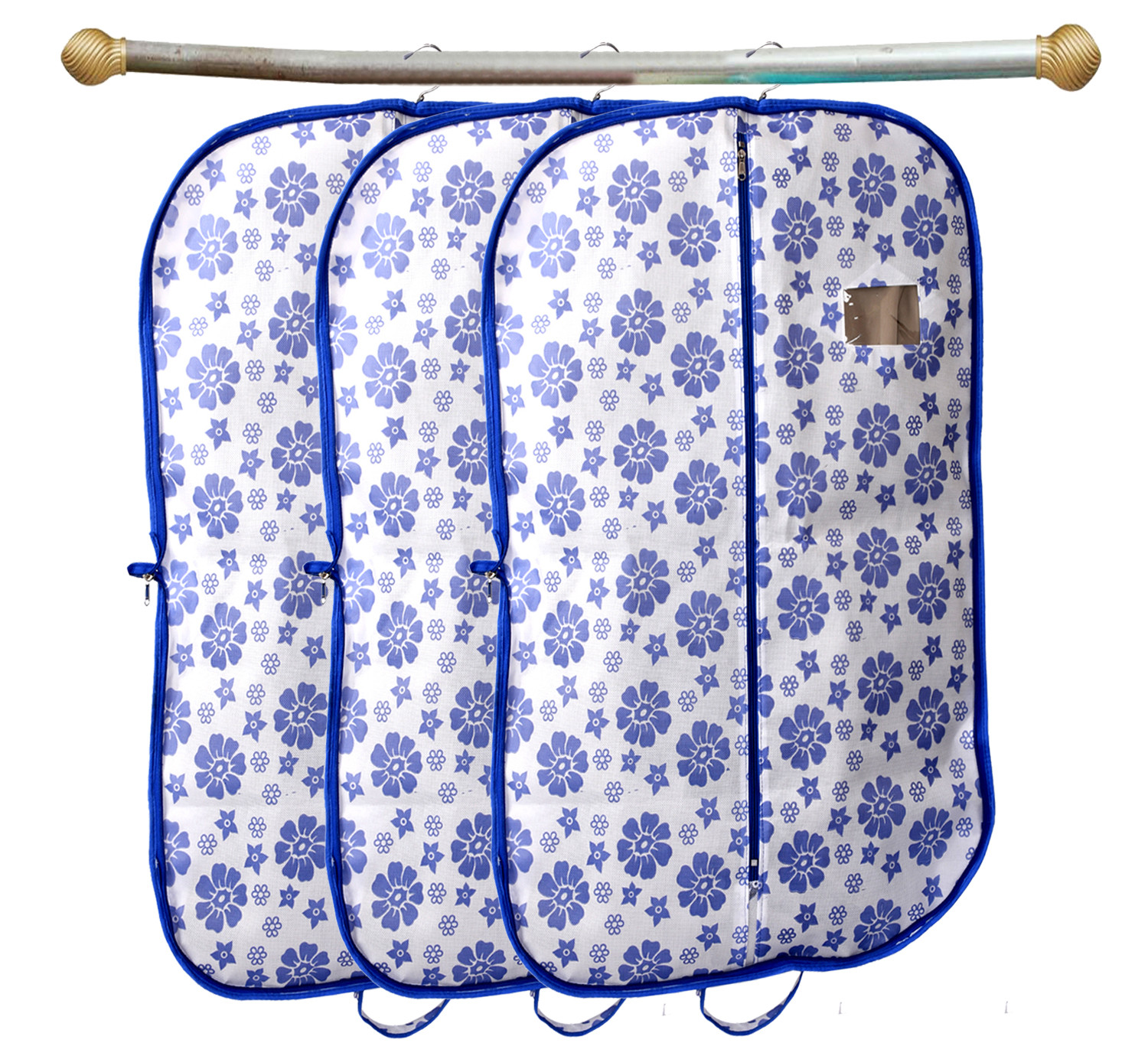 Kuber Industries Flower Printed Foldable Non Woven Men's Coat Blazer Cover (Blue)-KUBMART866