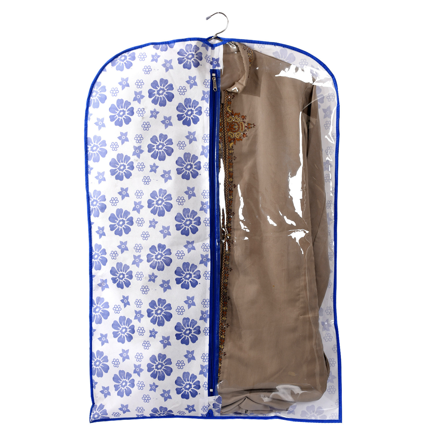 Kuber Industries Flower Printed Half Transparent Non Woven Men's Coat Blazer Cover (Blue)  -CTKTC41873