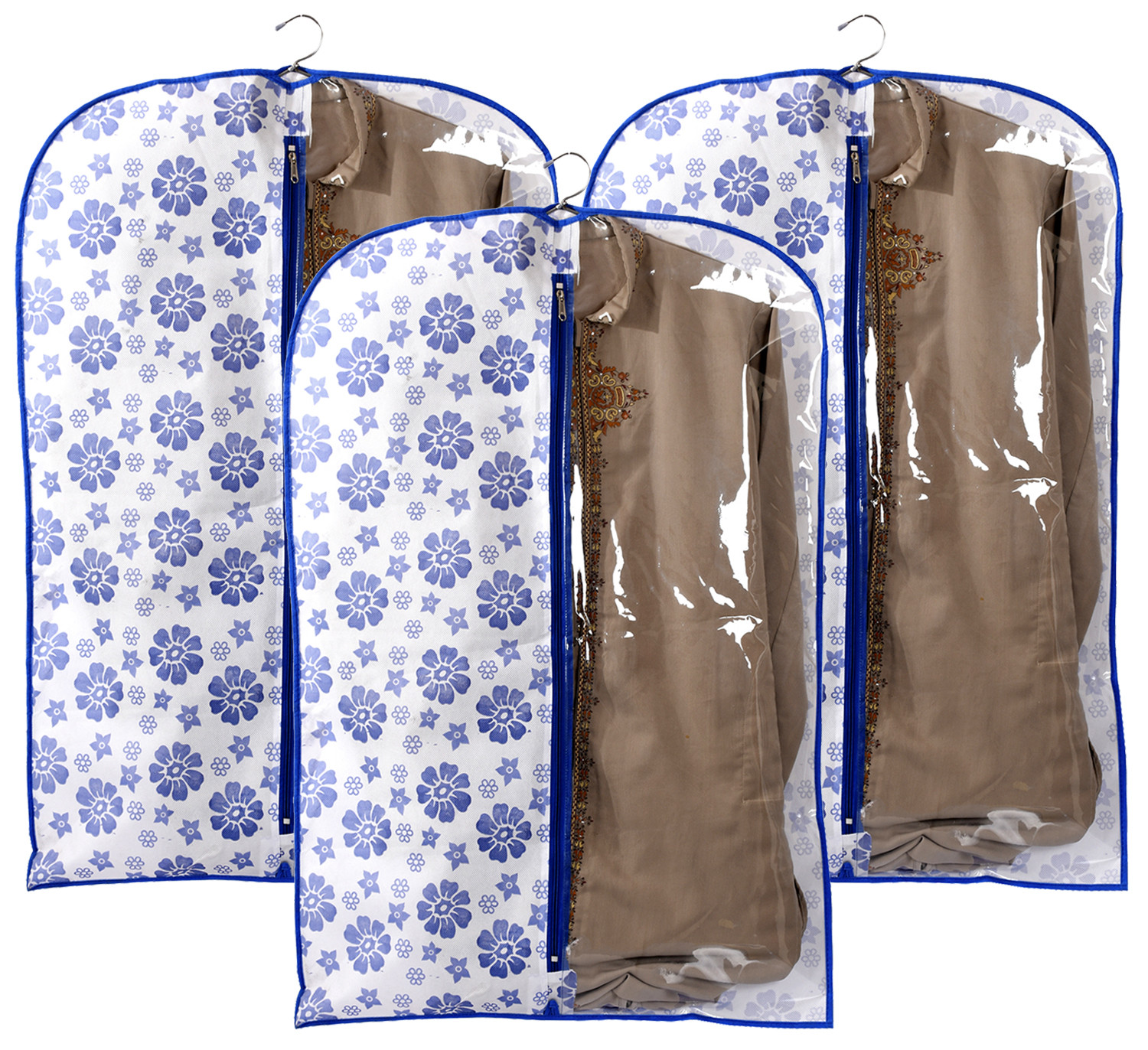 Kuber Industries Flower Printed Half Transparent Non Woven Men's Coat Blazer Cover (Blue)  -CTKTC41873