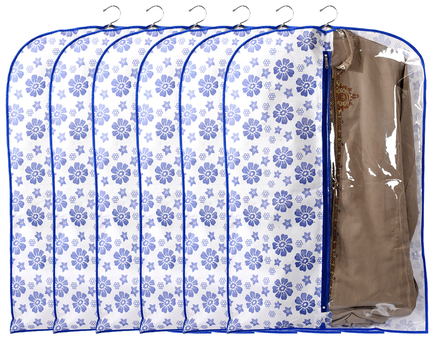 Kuber Industries Flower Printed Half Transparent Non Woven Men's Coat Blazer Cover (Blue)  -CTKTC41873