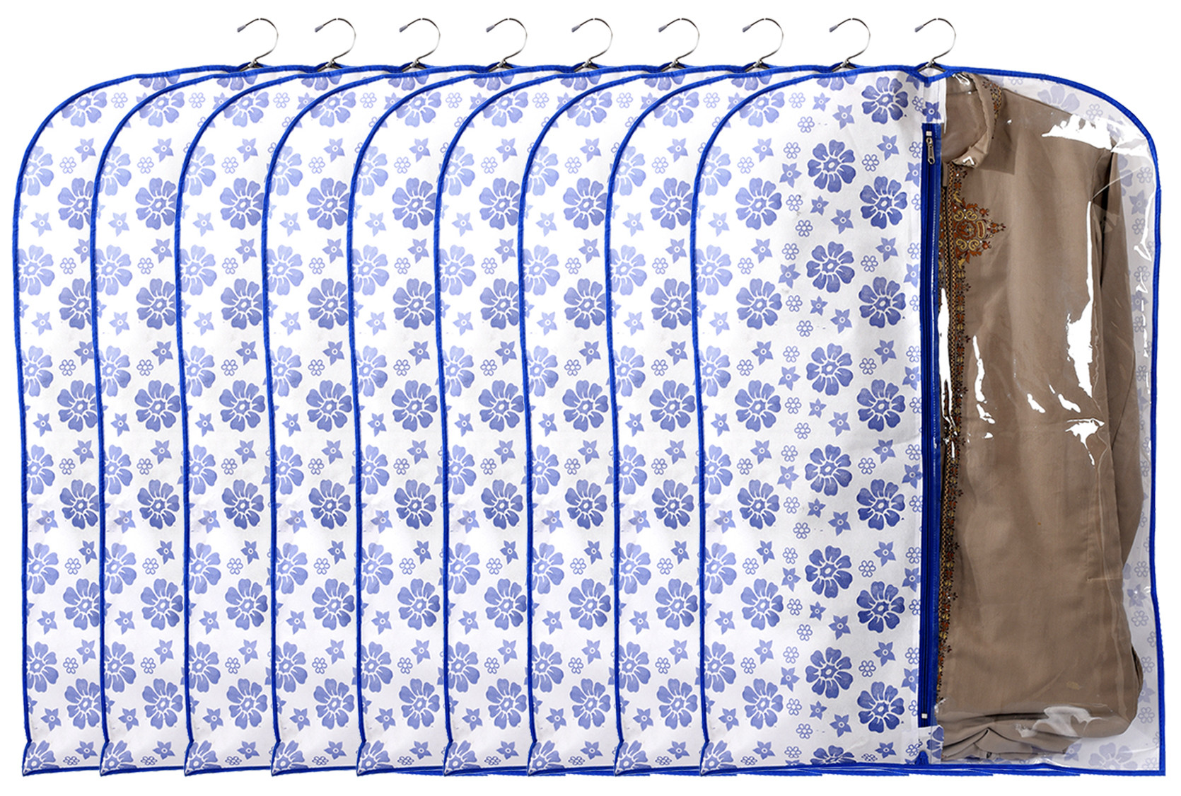 Kuber Industries Flower Printed Half Transparent Non Woven Men's Coat Blazer Cover (Blue)  -CTKTC41873