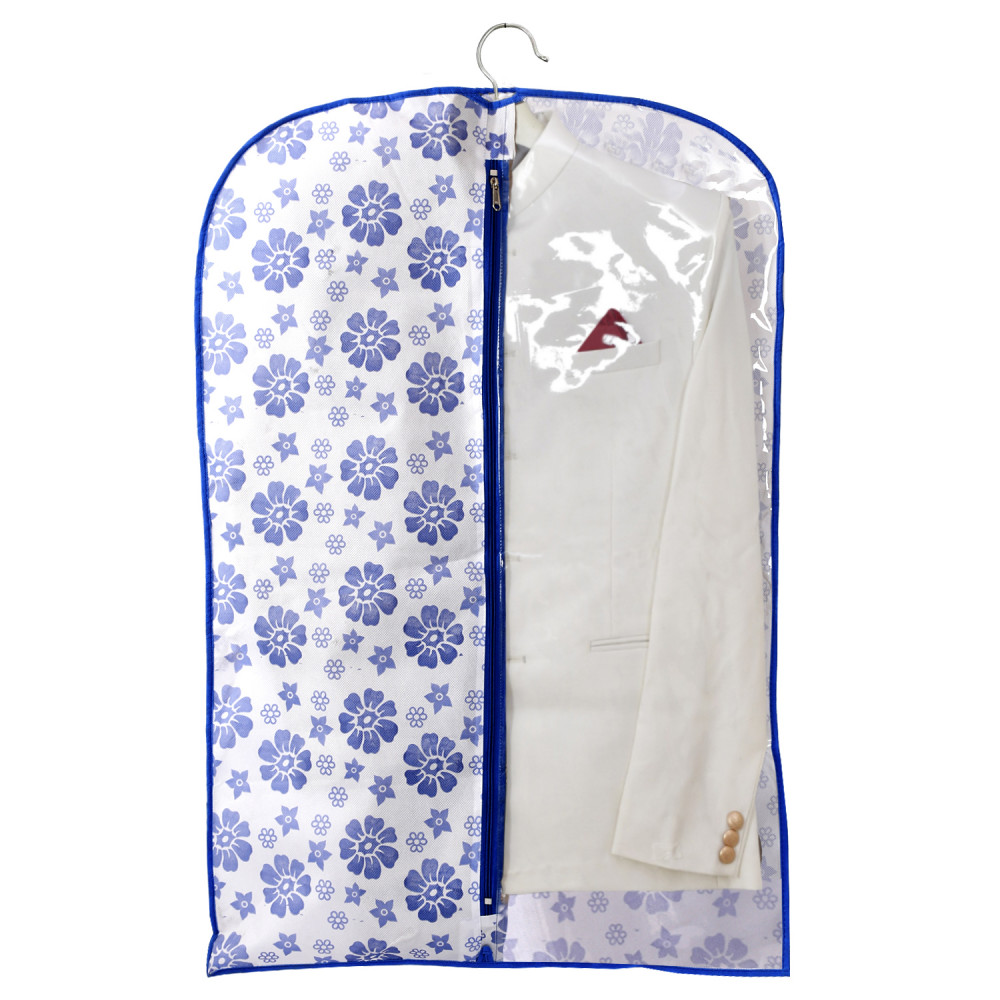 Kuber Industries Flower Printed Half Transparent Non Woven Men&#039;s Coat Blazer Cover (Blue) -KUBMART842