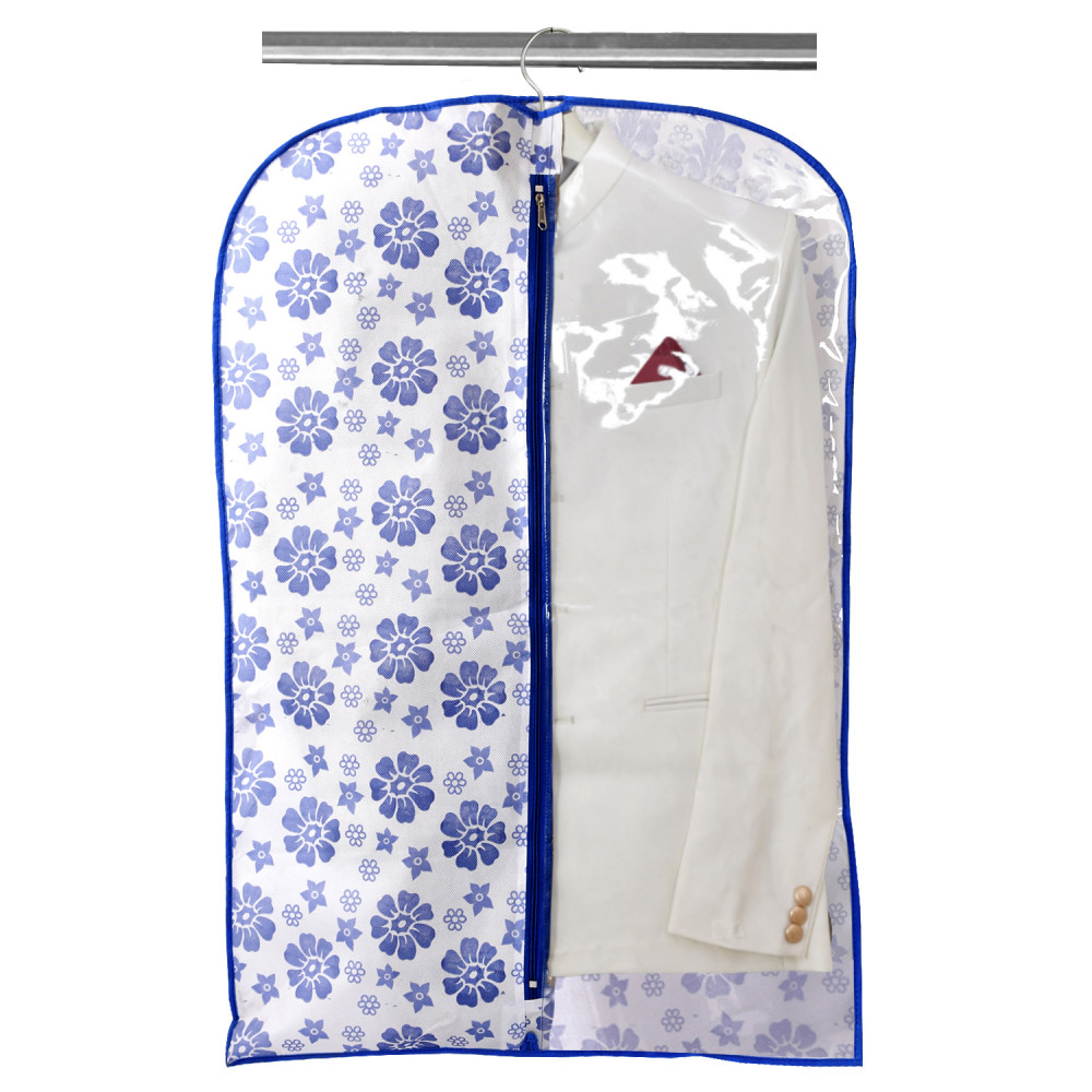 Kuber Industries Flower Printed Half Transparent Non Woven Men&#039;s Coat Blazer Cover (Blue)-KUBMART850